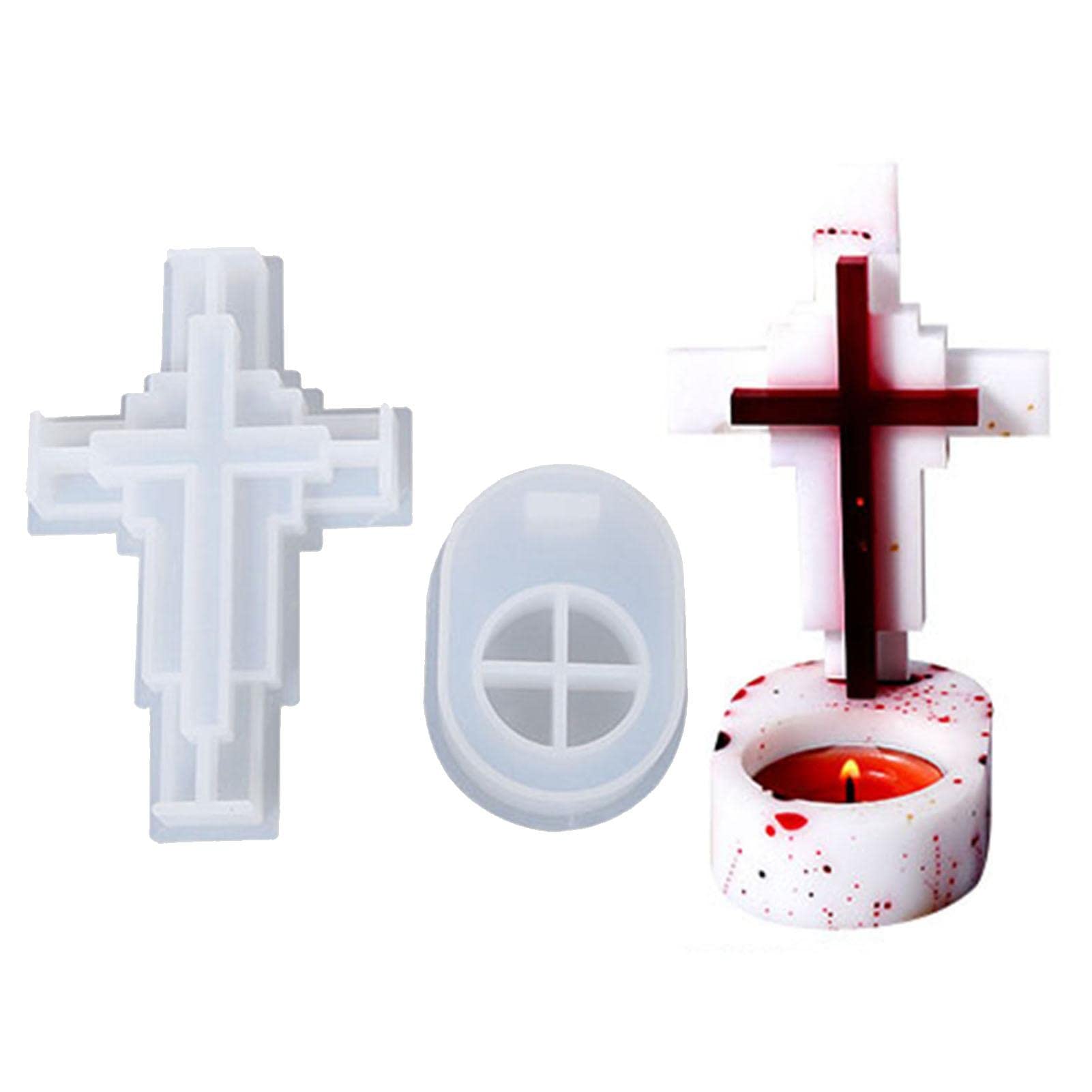 Naysku 3D Cross Candle Holder Silicone Mold with Base - DIY Resin Casting Mold for Tealight Candles, Epoxy Mould for Home Decor & Craft Projects - Perfect for Christmas, Easter, Wedding Centerpieces and Religious Ceremonies