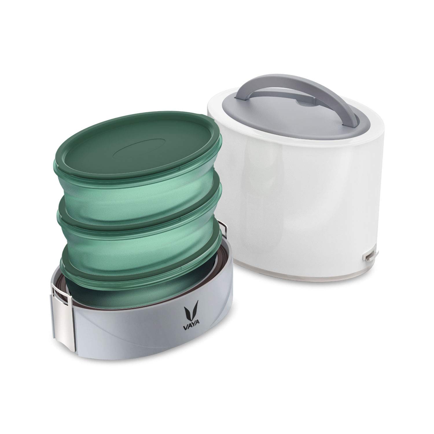 Premium VAYA TYFFYN Flex 1000ml Vacuum Insulated Stainless Steel Lunch Box - 3 BPA-Free Microwave Safe Containers | Leakproof Office Tiffin for Professionals | Ideal for Work, School & Outdoor Activities | White