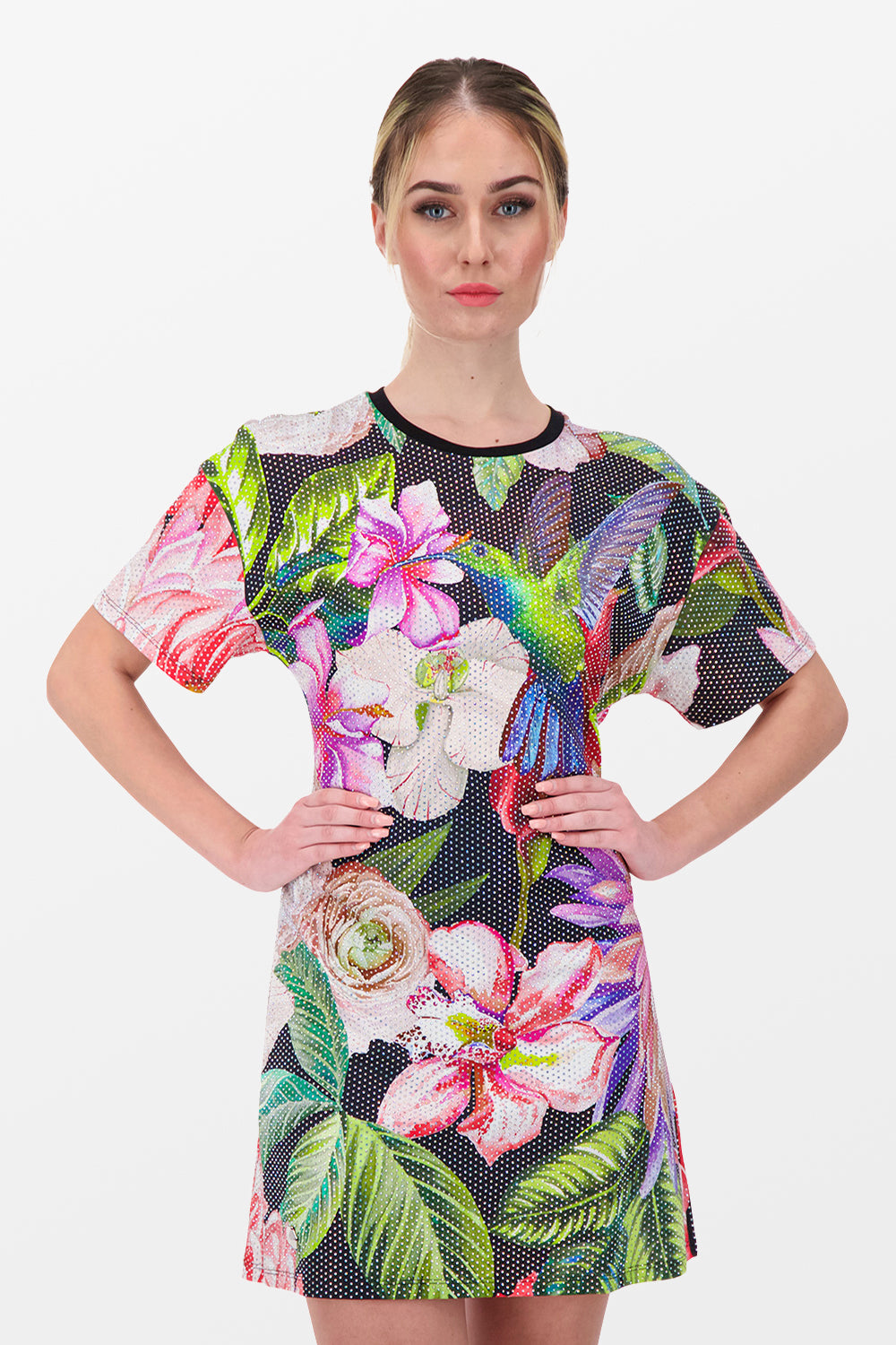 Philipp Plein Black Floral Print T-Shirt Dress for Women - Stylish & Comfortable Casual Wear for Outings, Parties & Everyday Fashion