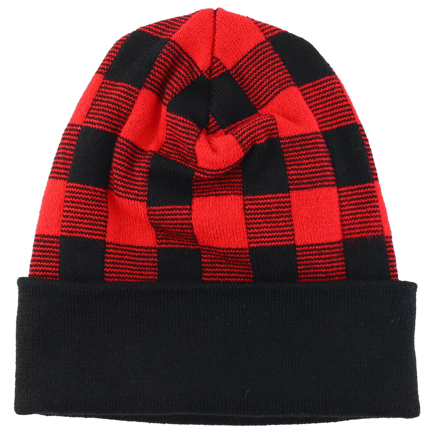 USA Made Winter Buffalo Plaid Stretchy Beanie Hat - Warm Folded Cuff Knit Cap for Men & Women - Perfect for Skiing, Snowboarding and Cold Weather Activities