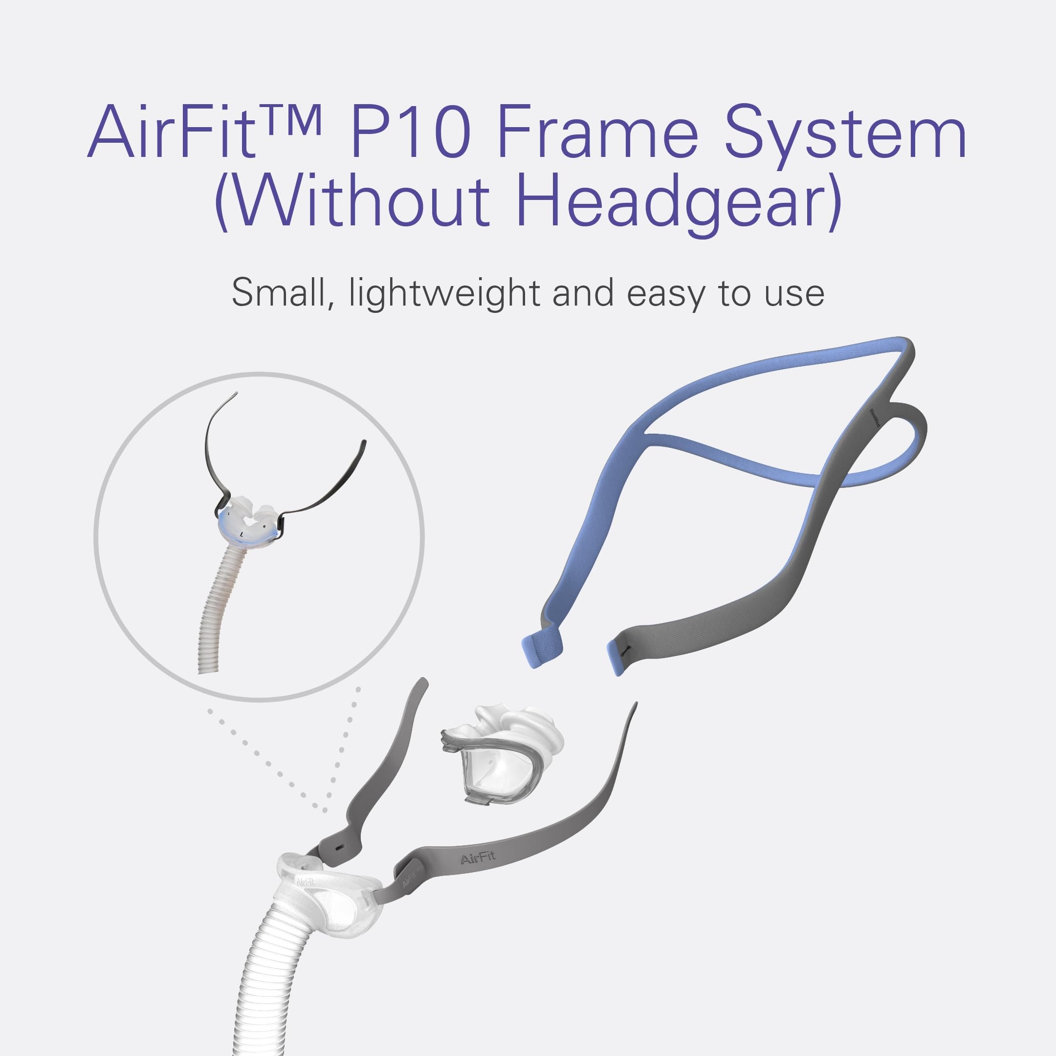 ResMed AirFit P10 Replacement CPAP Frame System with Nasal Pillows Cushion - Large Size - Headgear Not Included - Perfect for Sleep Apnea Therapy & Travel Use