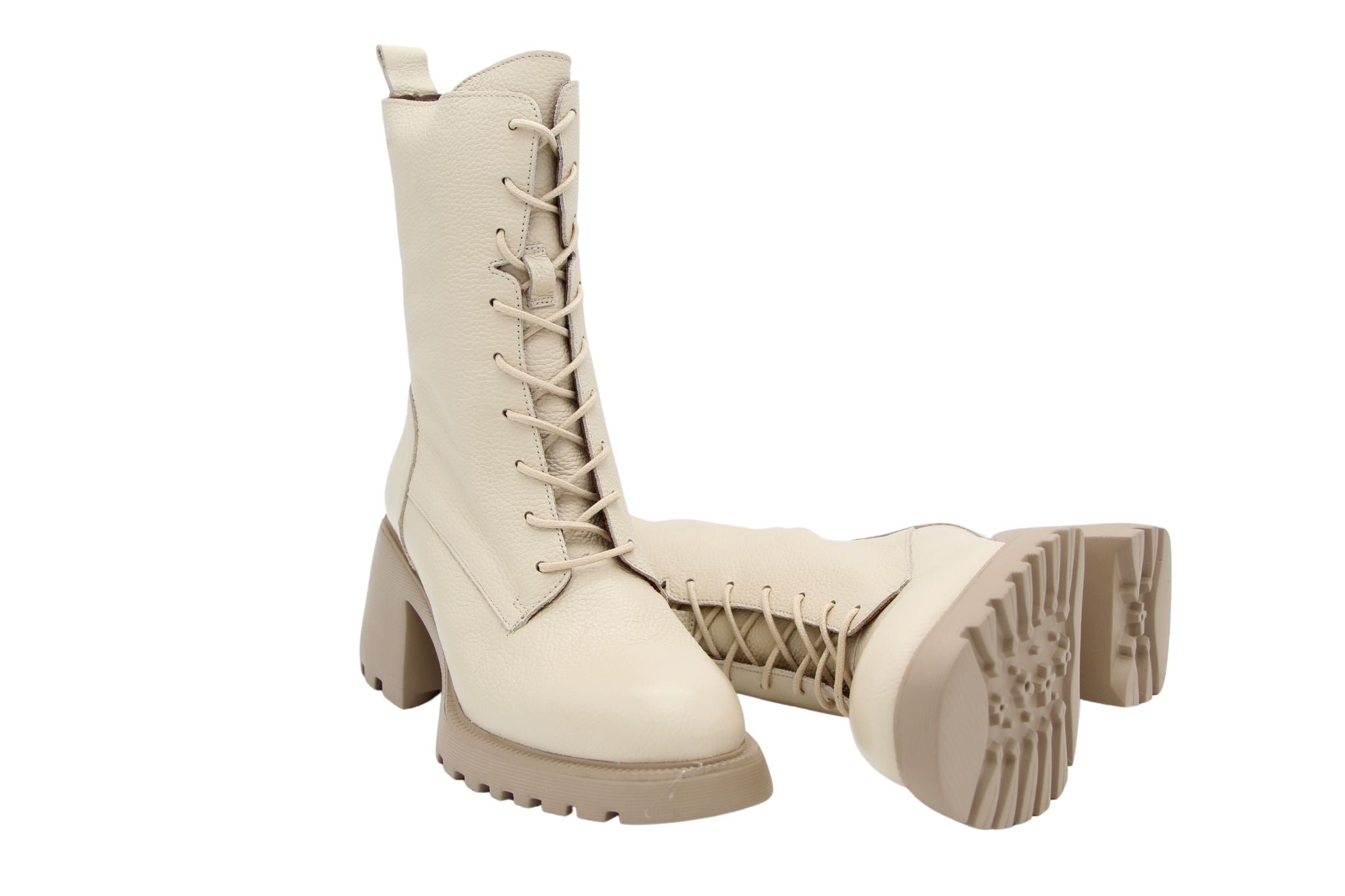 WONDERS Women's Cream Lace Up Ankle Boots with Block Heel - Comfortable Casual & Dress Shoes for Work, Party, and Everyday Wear (Style G 6704)