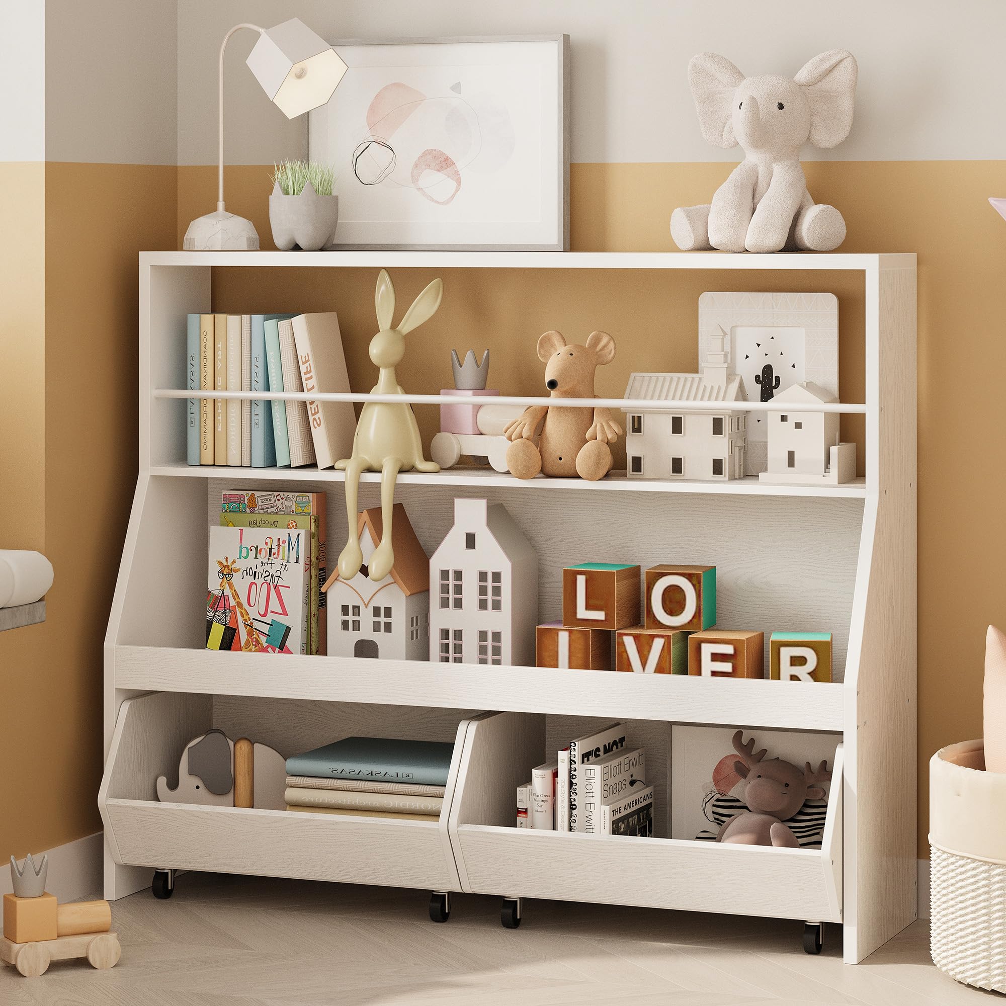 IRONCK Kids Bookshelf with Drawers - Toy Storage Organizer for Nursery & Playroom