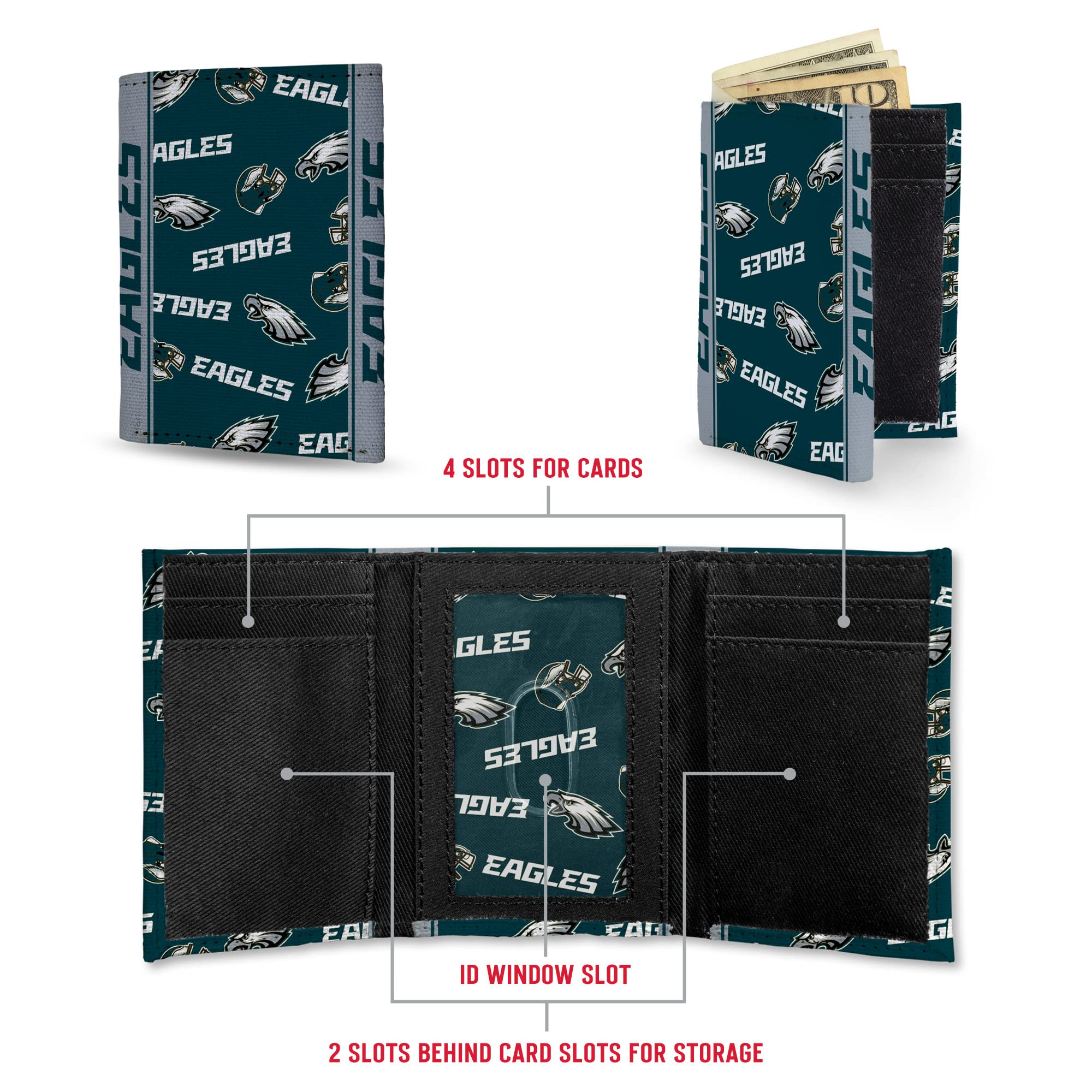 NFL Canvas Trifold Wallet by Rico Industries - Durable Leather Wallet for Men, Officially Licensed NFL Team Logo - Perfect for Football Games, Travel & Everyday Use