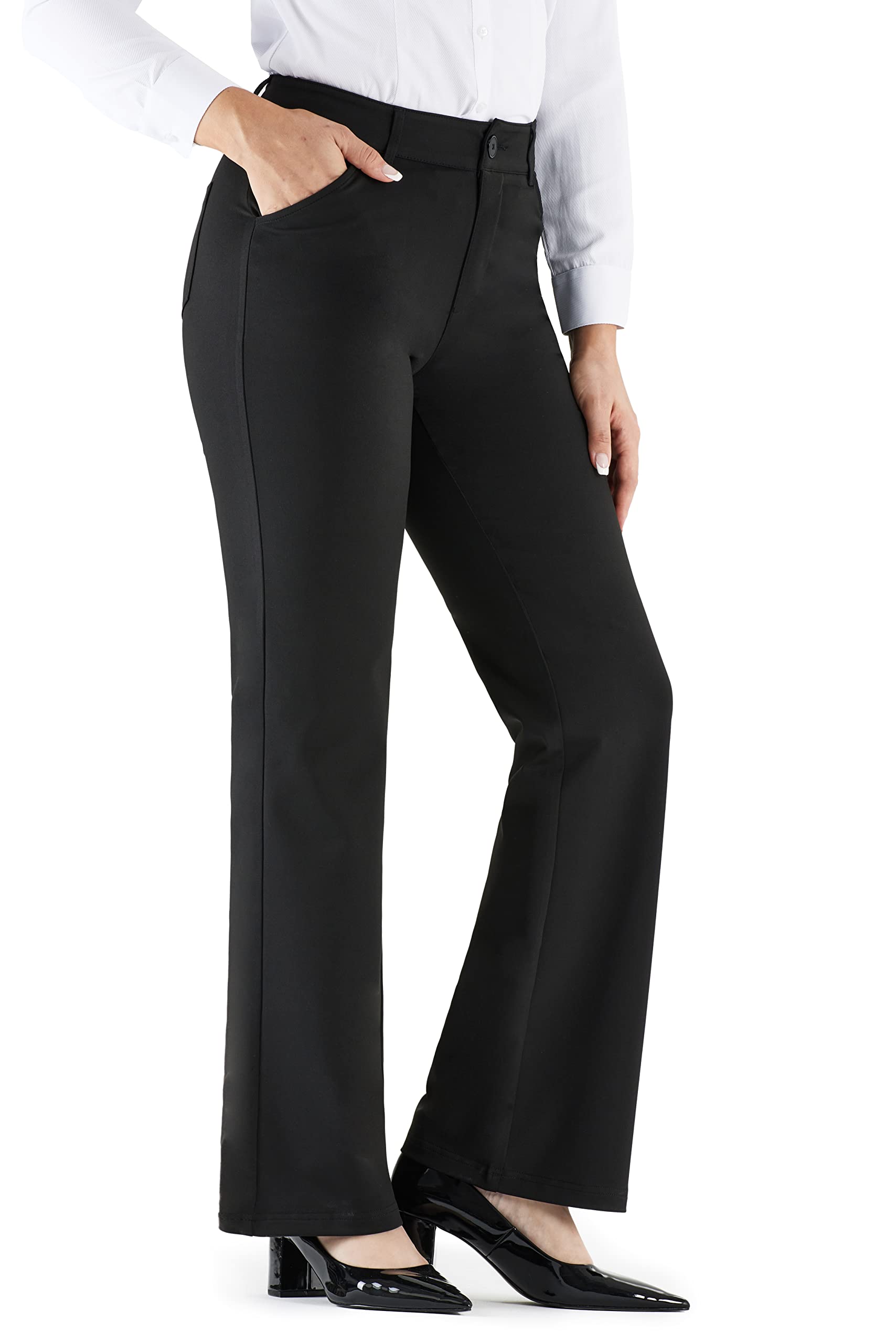 Bamans Women's Black Dress Pants - Skinny Leg Office Work Pants with Pockets for Business Casual & Professional Wear | Perfect for Office, Meetings & Formal Events