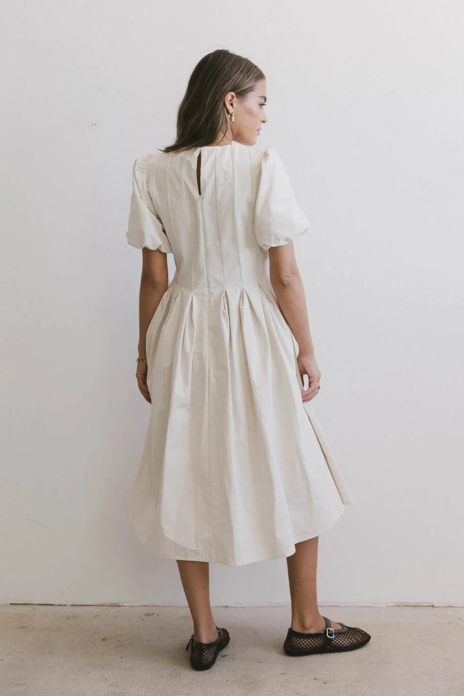 Eliana Pleated Midi Dress in Cream | Women's Elegant Party & Wedding Guest Dress | Perfect for Formal Events, Cocktail Parties & Special Occasions