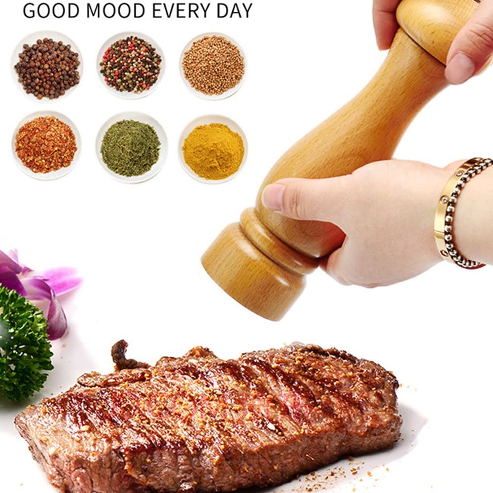 Premium Beech Wood Salt and Pepper Grinder Set - Adjustable Ceramic Rotor Mill for Coarse to Fine Seasoning - Perfect for Kitchen, Dining Table, Picnic, BBQ & Camping (5 Inch, Natural Wood)