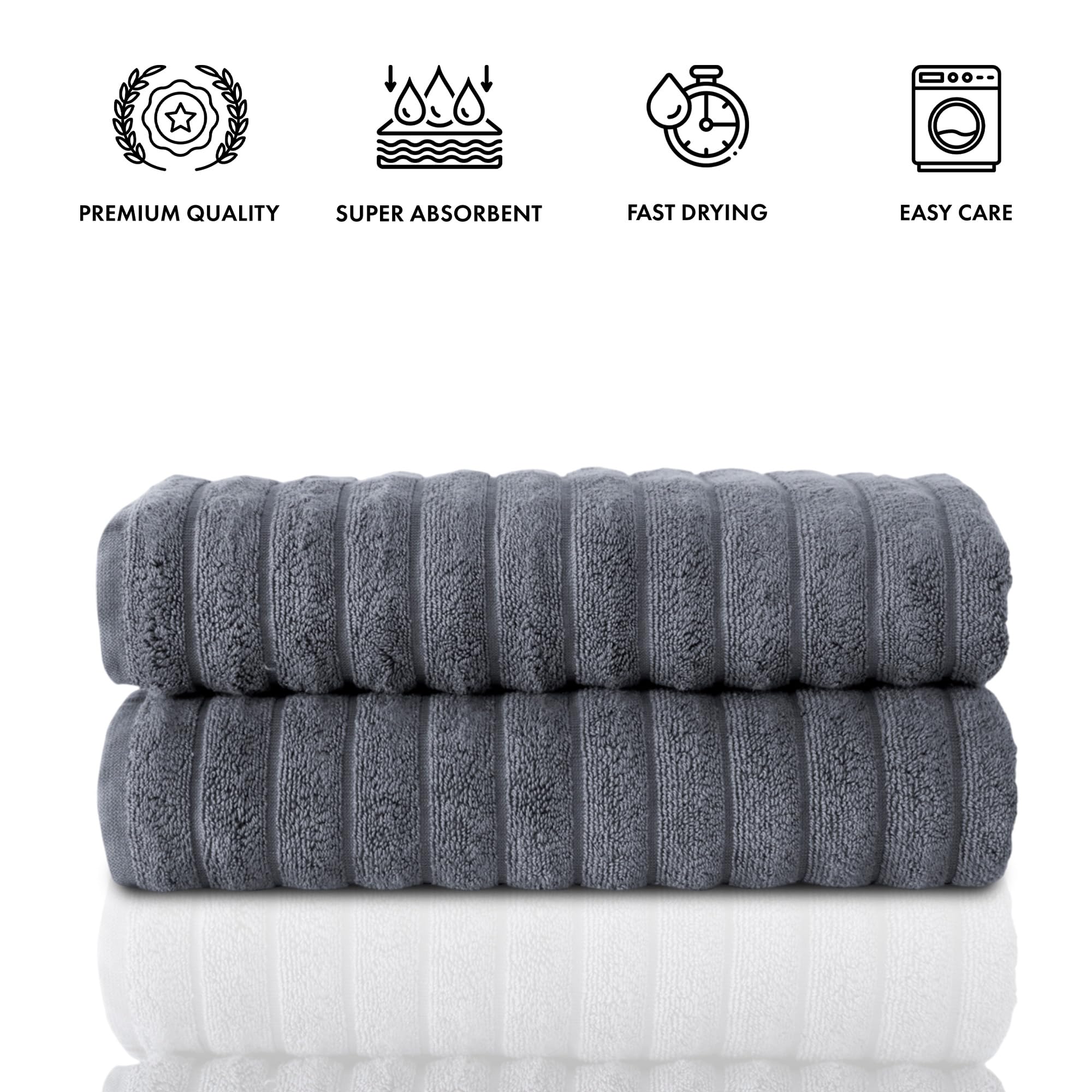 Premium 2 Pack Turkish Cotton Bath Towels Set - 100% Organic, Quick Drying & Ultra Absorbent | 27x54 Inches Grey | Spa, Hotel & Luxury Home Use | Soft & Comfy for Beach, Pool & Bathroom