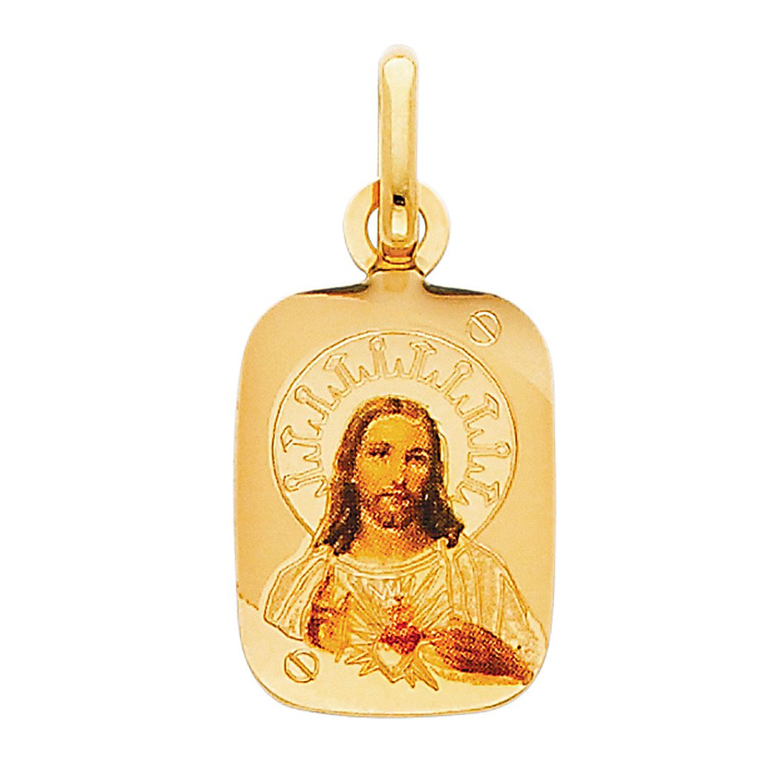 Gold Jesus Heart Enamel Rectangular Pendant Necklace - Model 0176 | Religious Jewelry for Women, Baptism Gift, Confirmation Present, Faith-Based Accessories