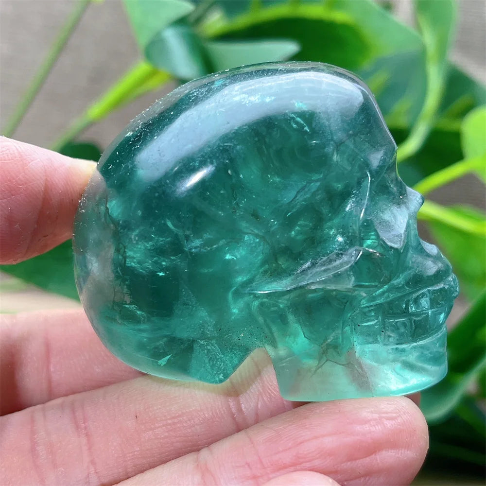 Natural Green and Purple Fluorite Crystal Skull Carving - Healing Stone, Quartz Mineral Gemstone for Spiritual Crafts, Home Decor, Meditation & Energy Work