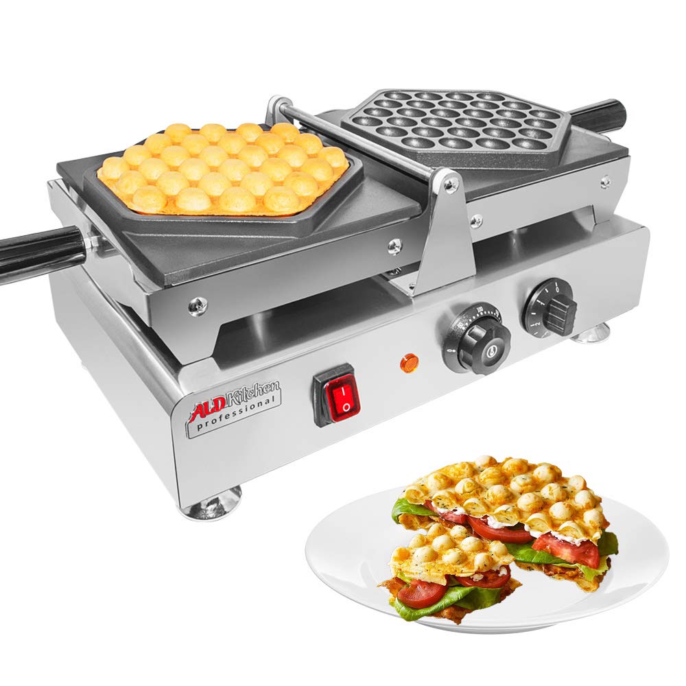 Commercial Bubble Waffle Maker for Hong Kong Egg Puffs - 110V Hexagonal Waffle Iron with Adjustable Thermostat - Perfect for Restaurants, Cafes, and Home Breakfast (SWING Model)