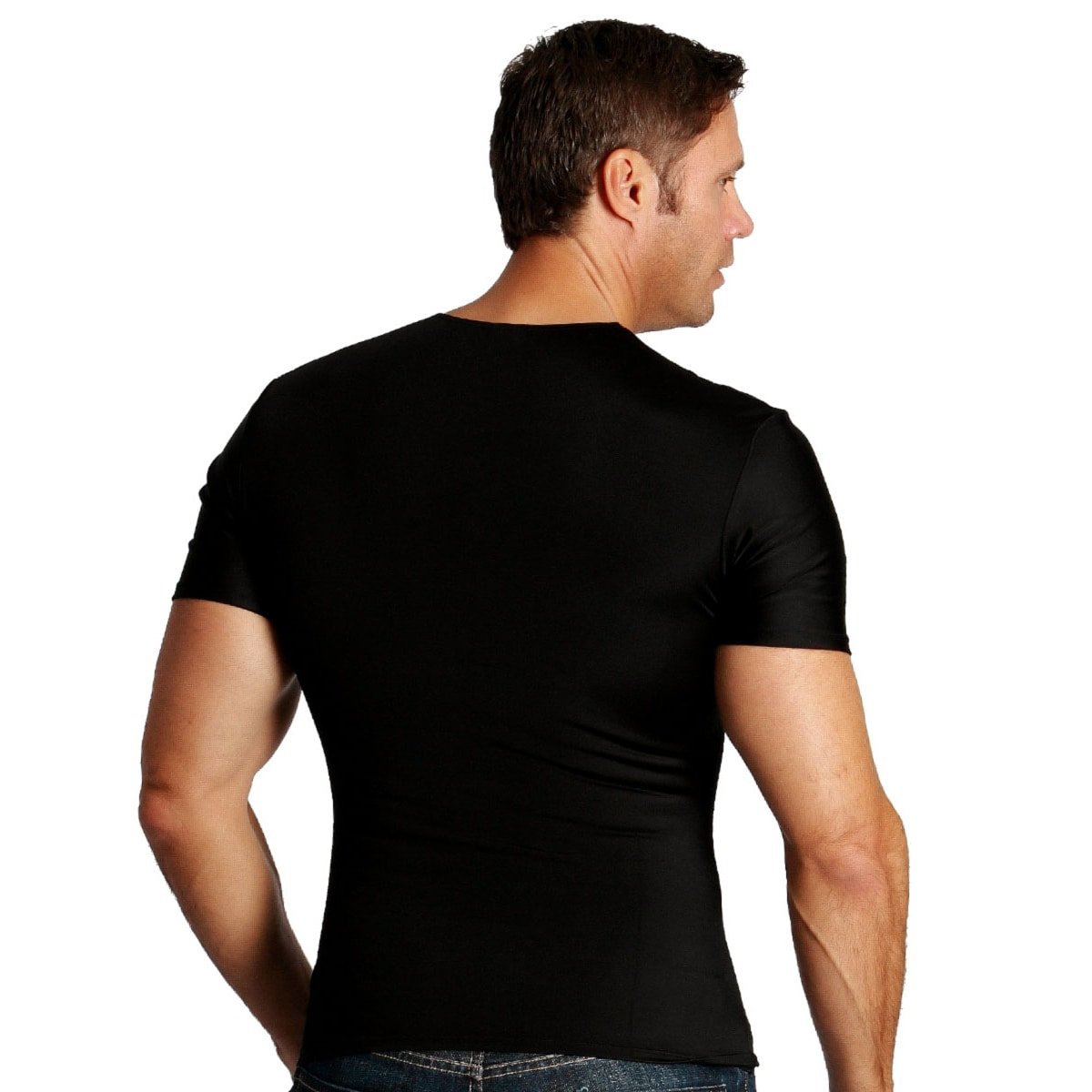 Insta Slim by I.S. PRO - Men's Slimming Compression Shirt (3 Pack) | Made in USA | Fitted Undershirt for Instant 5 Inch Waist Reduction & Back Support | Crew Neck Short Sleeve T-Shirt | Perfect for Workout, Office Wear & Everyday Comfort | Black - Large