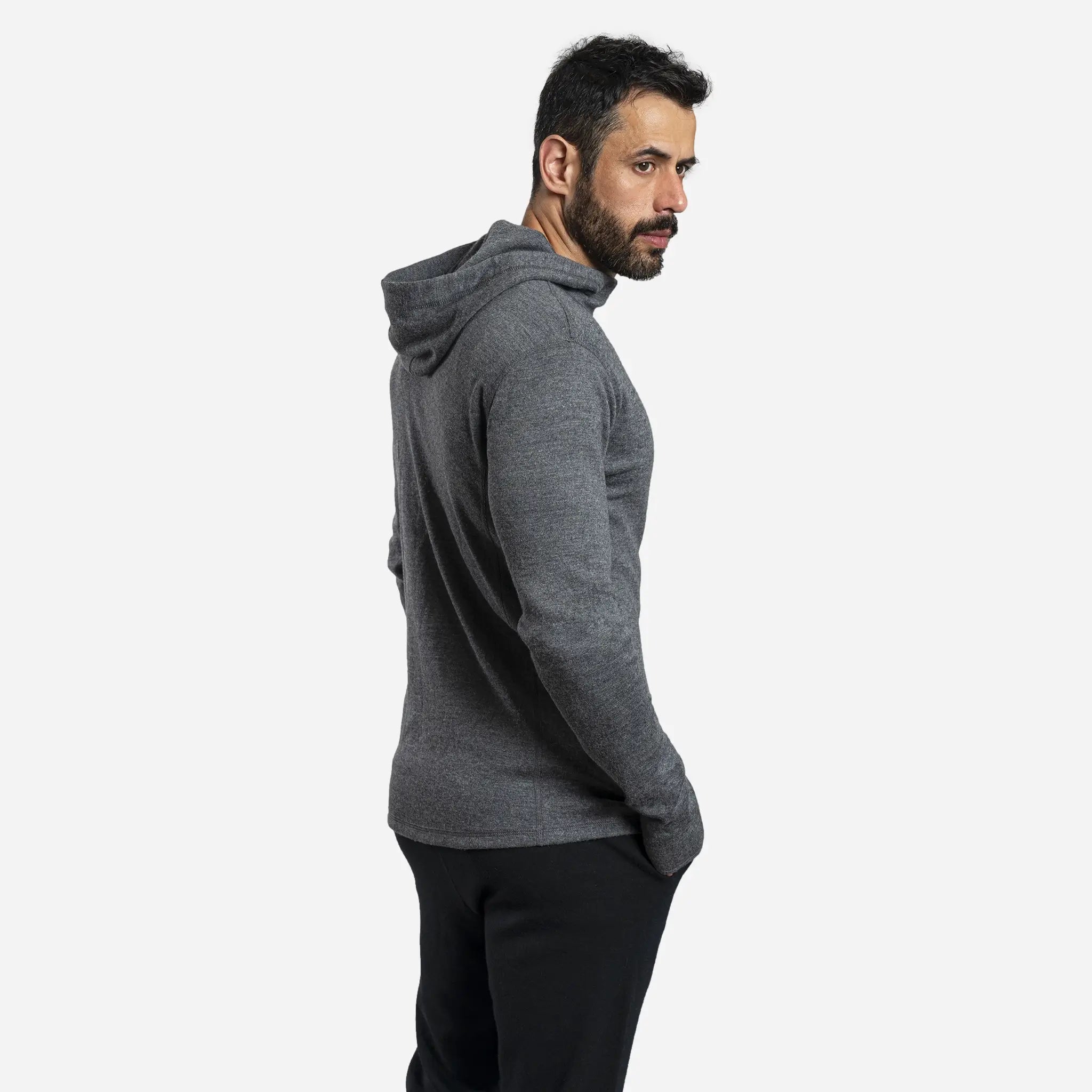 Men's Alpaca Wool Hoodie Jacket - 420 Midweight Full Zip Fleece Pullover for Outdoor Hiking & Winter Travel