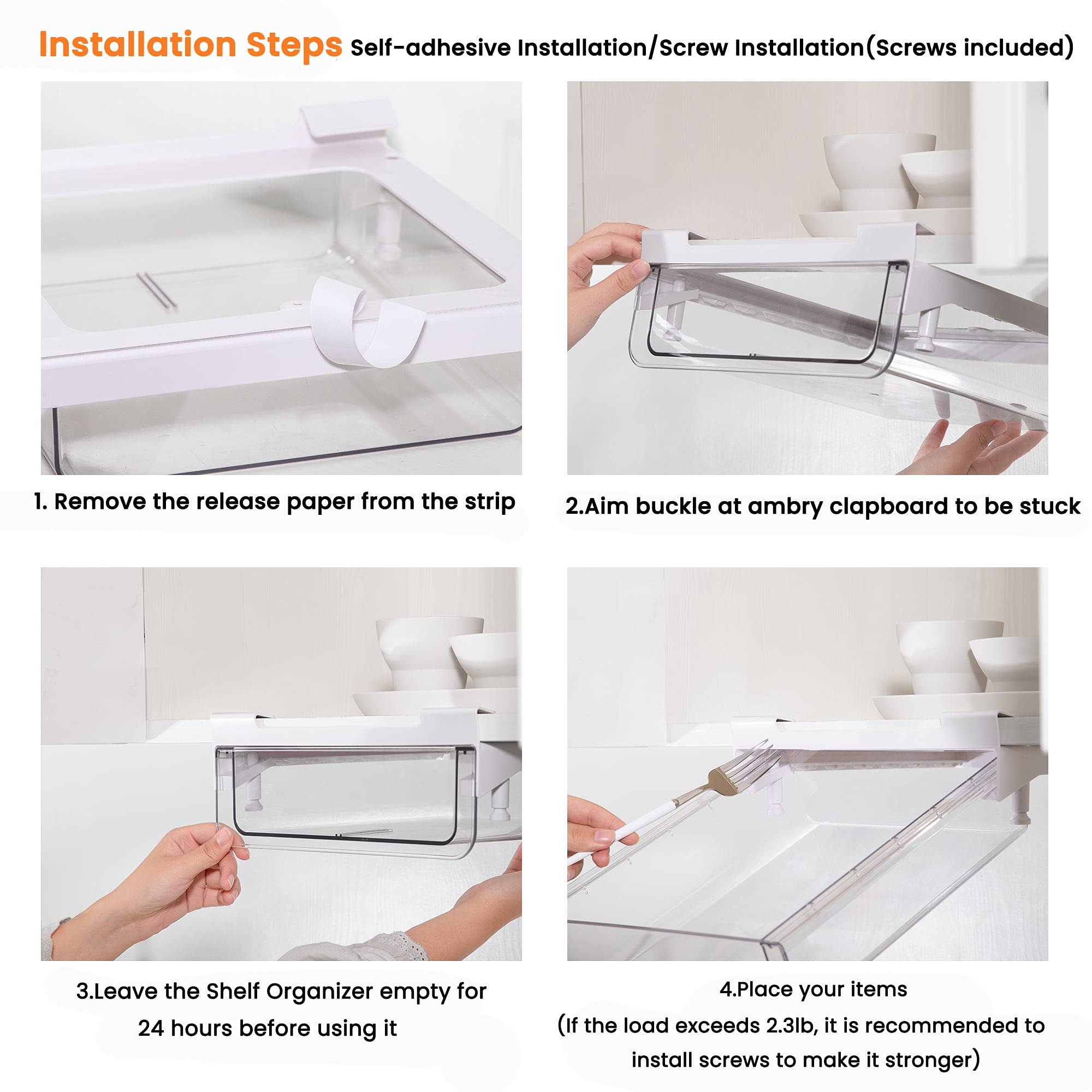 Vacane Refrigerator Organizer Drawer - Under Shelf Pull Out Drawer with Adjustable Dividers, Space Saving Hanging Storage for Pantry & Cabinet - Perfect for Fridge Organization, Kitchen Storage & Small Space Living