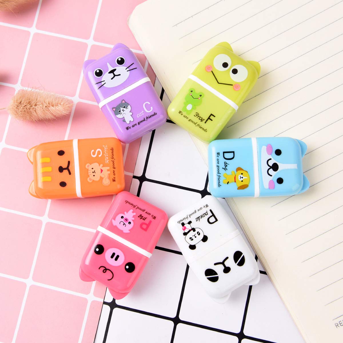 24 Pack Cute Pencil Erasers with Clean-Up Roller - Bulk Eraser Set for School, Office & Art Supplies - Perfect for Party Favors, Classroom Rewards & Gift Bags