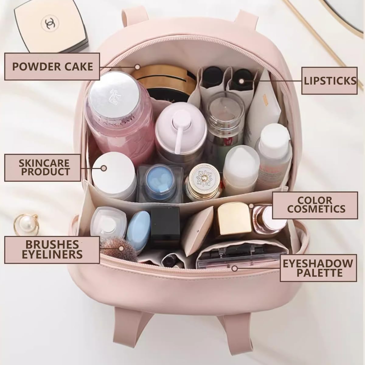Large Capacity Waterproof Travel Makeup Bag for Women - Fashion Cosmetic Organizer with Brush Compartment, Portable Toiletry Storage Case (White) | Perfect for Air Travel, Gym Essentials & Daily Beauty Routine