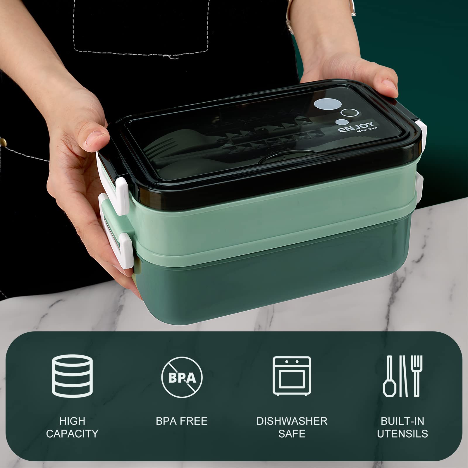 Eco-Friendly 1200ml Bento Lunch Box Kit for Adults - Portable BPA-Free Meal Prep Container with Insulated Lunch Bag - Perfect for Office, School & Travel (Green Metal)