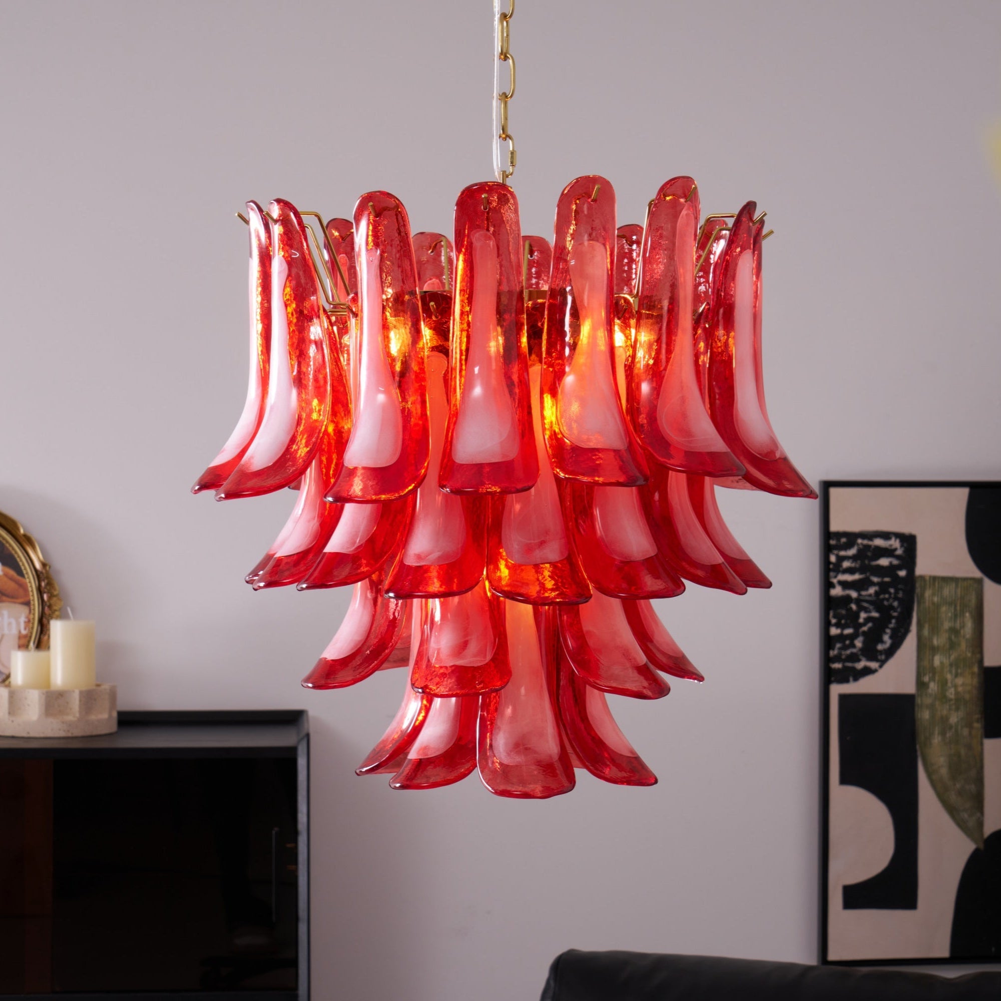 Fiametta Murano Glass Chandelier - Handcrafted Italian Crystal Ceiling Light Fixture for Dining Room, Living Room & Bedroom Decor