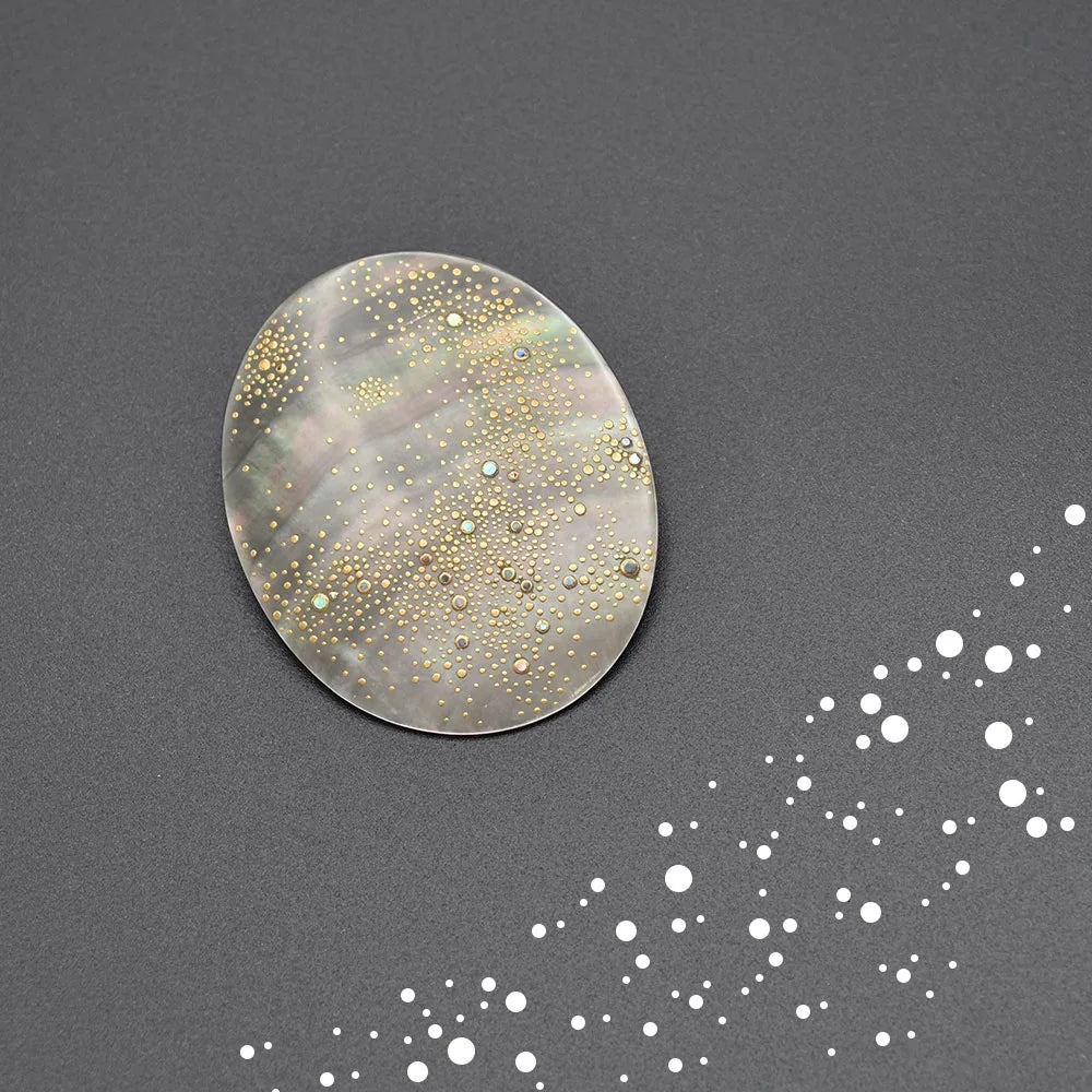 Handcrafted Japanese Maki-e Urushi Lacquer Brooch with Black Lip Oyster Pearl Shell - Milky Way Design | Traditional Artisan Jewelry for Women | Perfect for Formal Occasions, Weddings & Special Events