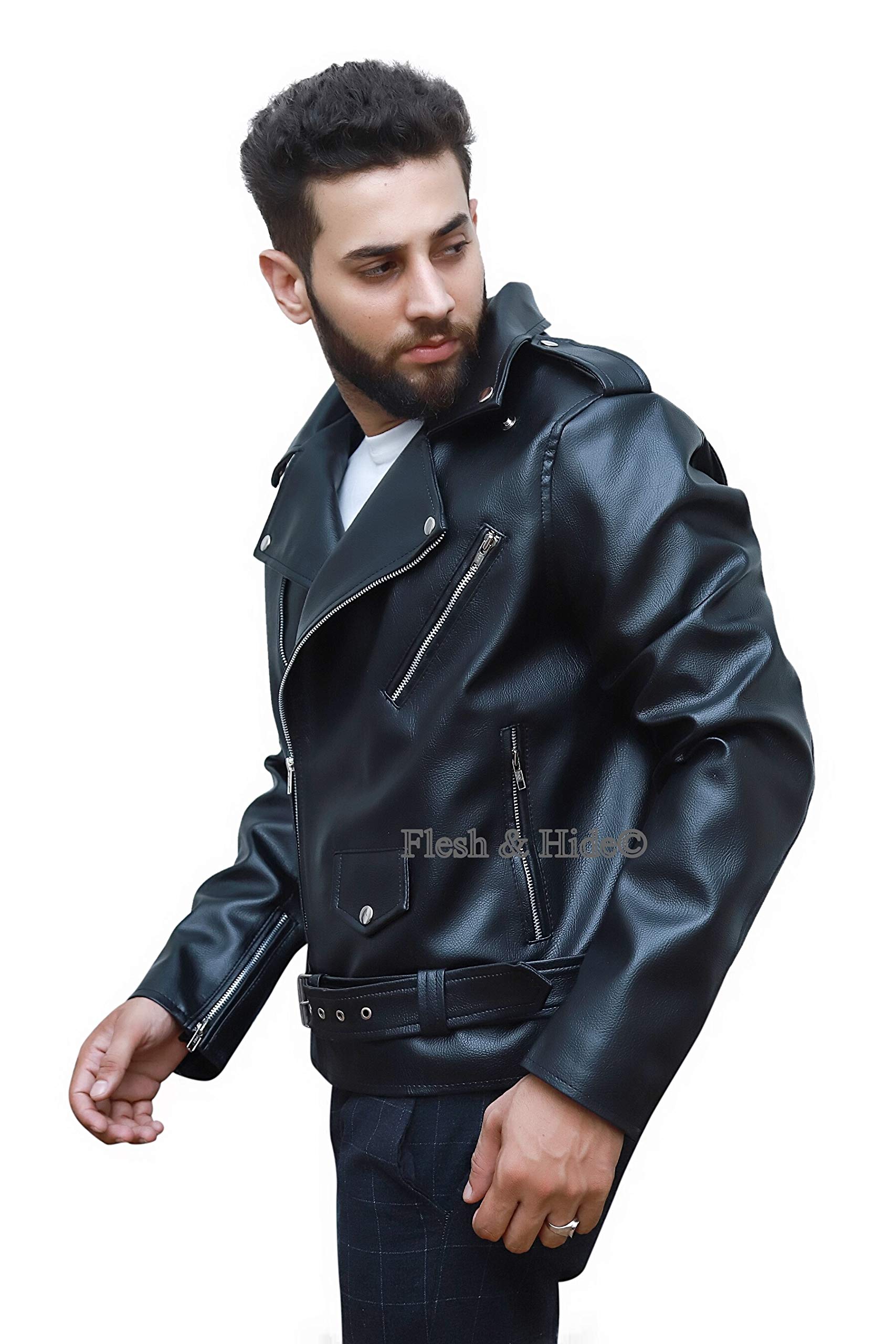 F&H Men's Born Free Double Rider Biker Motorcycle Jacket - Genuine Leather, Black, Size M - Perfect for Riding, Casual Wear & Outdoor Adventures