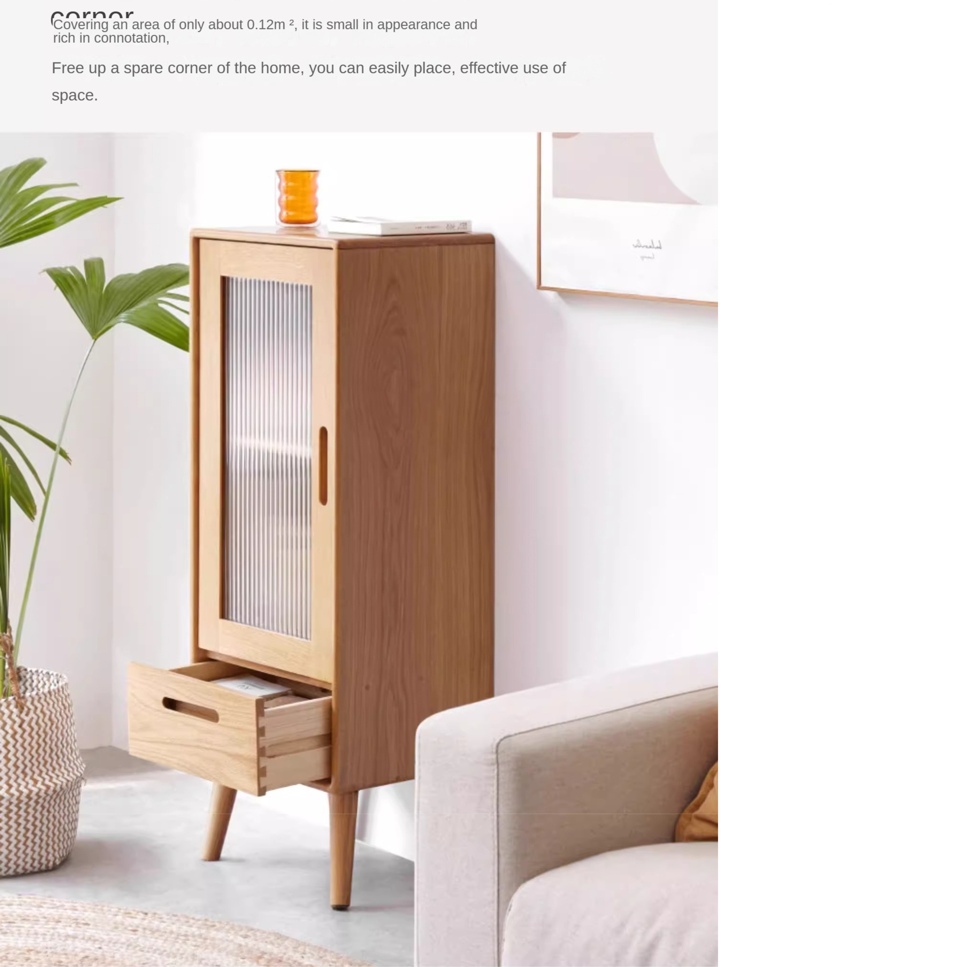 Solid Oak Wood Glass Door Display Cabinet - Stylish Storage for Living Room, Bedroom, or Office