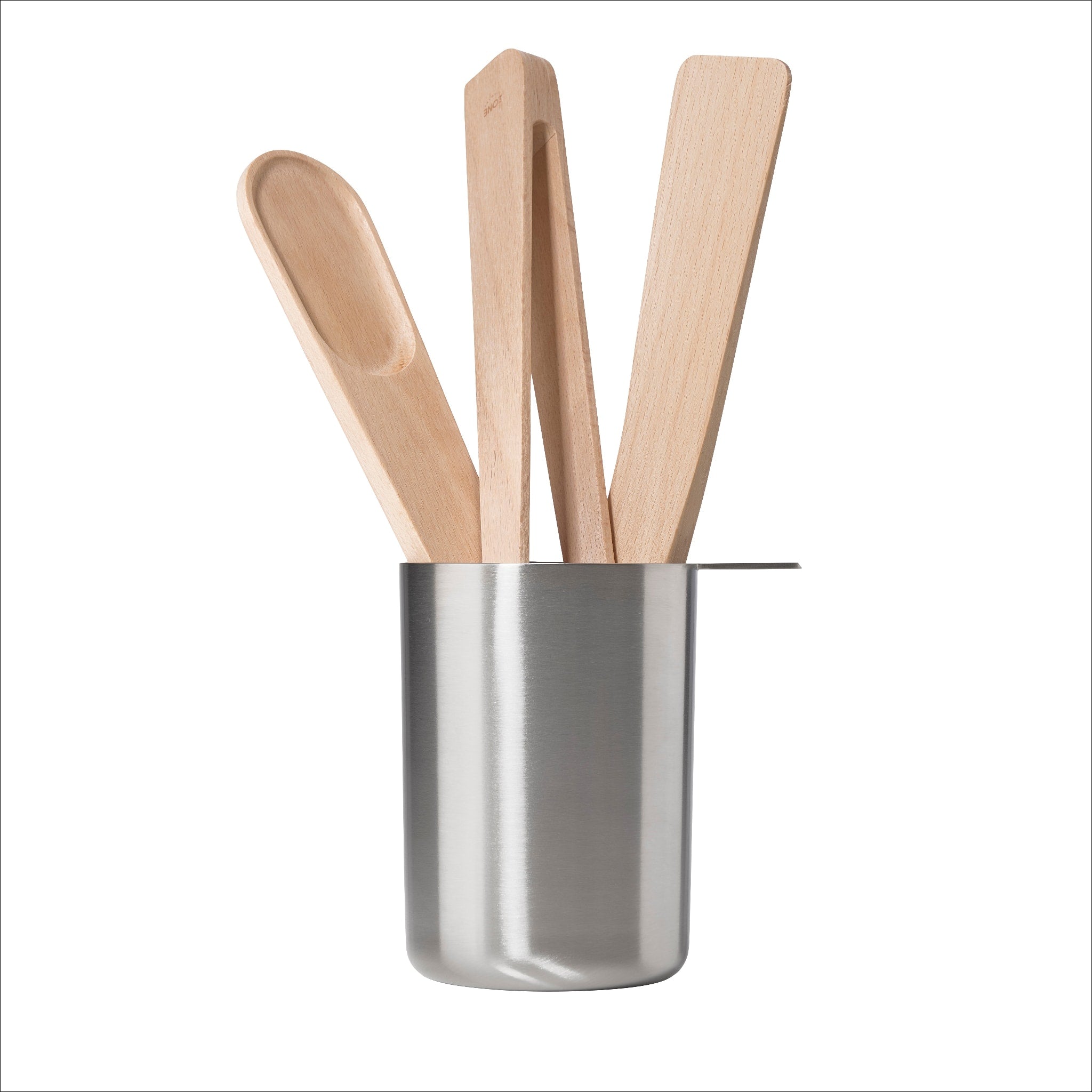 ZONE DENMARK 4-Piece Kitchen Utensil Set - Container, Tongs, Spatula, Stirring Spoon - Essential Cooking Tools for Baking, Grilling & Food Prep - Perfect for Home Chefs & Professional Kitchens