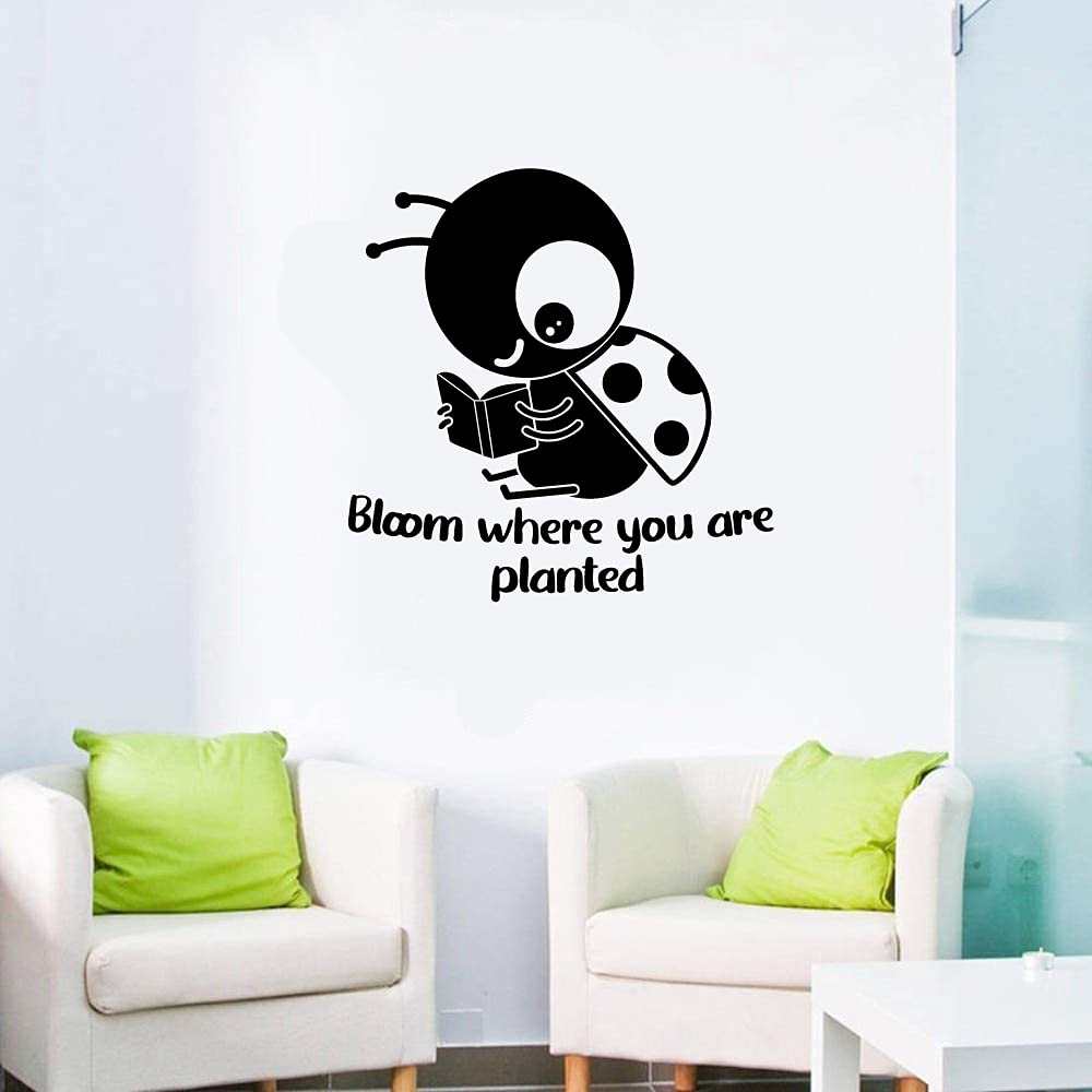 Bloom Quote Ladybug Vinyl Wall Sticker - Cute Animal Insect Decal for Kids Room, Nursery, Bedroom & Playroom Decor (28x30 inch) - Perfect for Children's Spaces, Home Decor & DIY Wall Art Projects