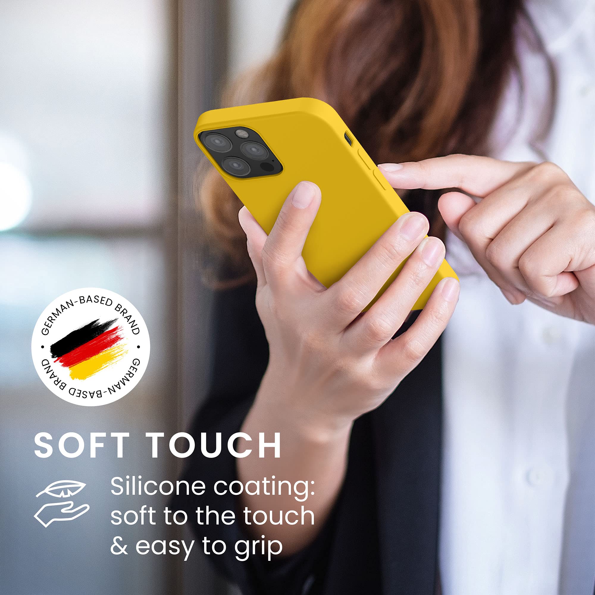 kwmobile Shockproof TPU Silicone Case for Apple iPhone 12 & iPhone 12 Pro - Soft Matte Finish Honey Yellow Protective Phone Cover - Perfect for Everyday Use, Outdoor Activities & Travel Protection