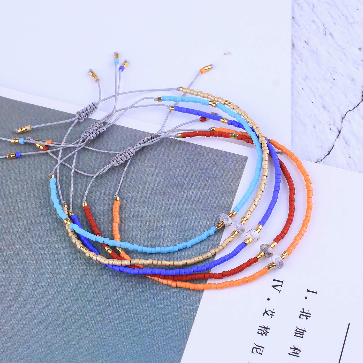 KELITCH Agate Seed Beads Friendship Bracelets for Women - Thin Beaded Bracelet Set - Natural Stone Beaded Jewelry for Beach, Summer, Boho Style & Gifts