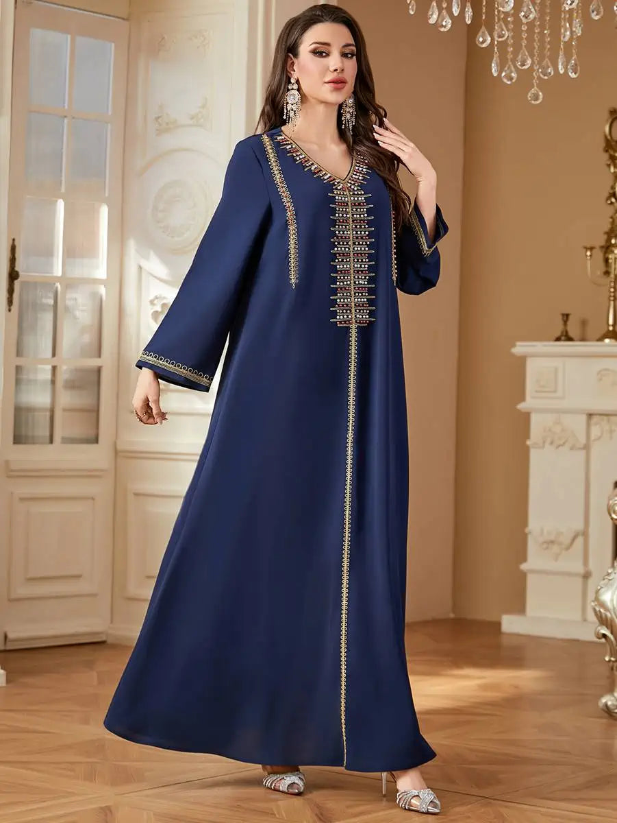 Elegant Beaded Embroidery Arab Eid Caftan Dress for Women - Perfect for Eid Celebrations, Weddings & Special Occasions