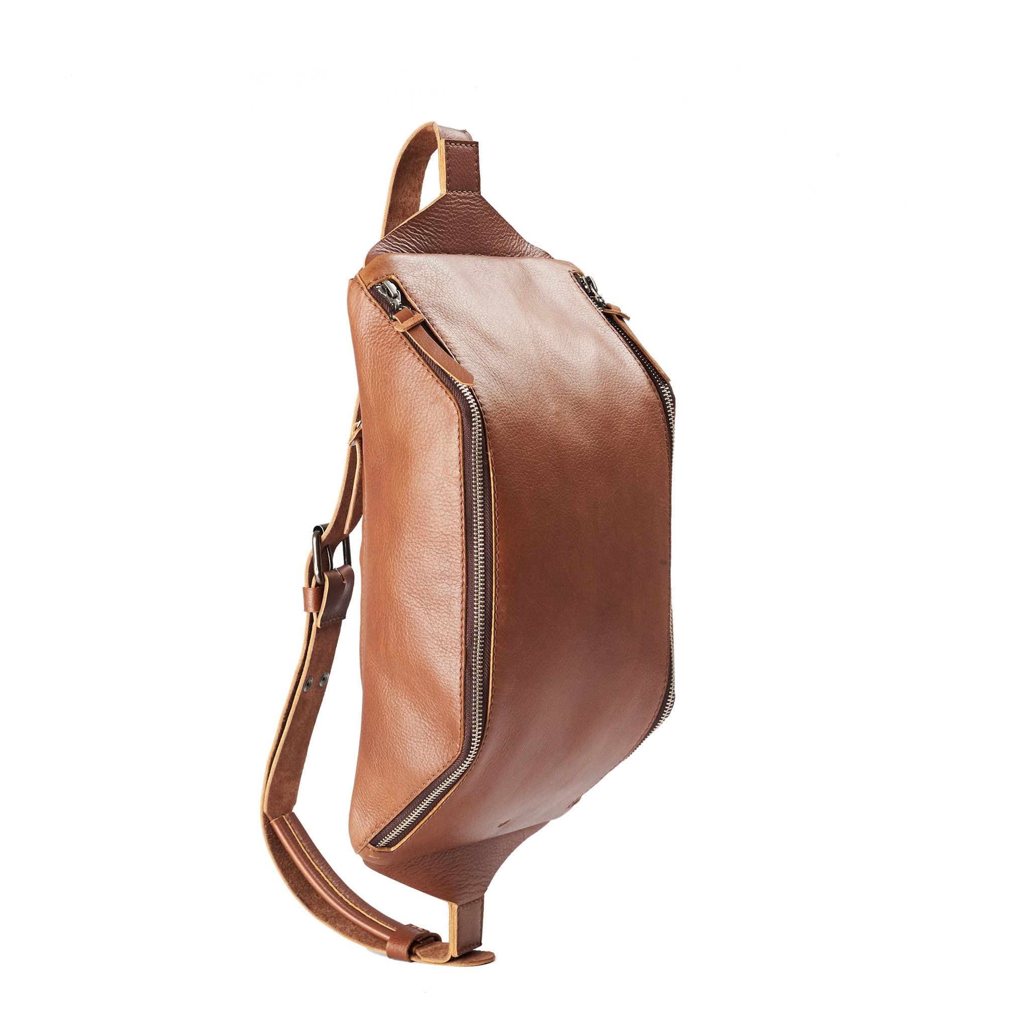 Men's Leather Tan Brown Sling Backpack - Single Strap Small Shoulder Bag for Everyday Carry | Perfect for Street Style, Festivals, Daypack & Crossbody Use | Ideal Gift for Travel & Urban Lifestyle