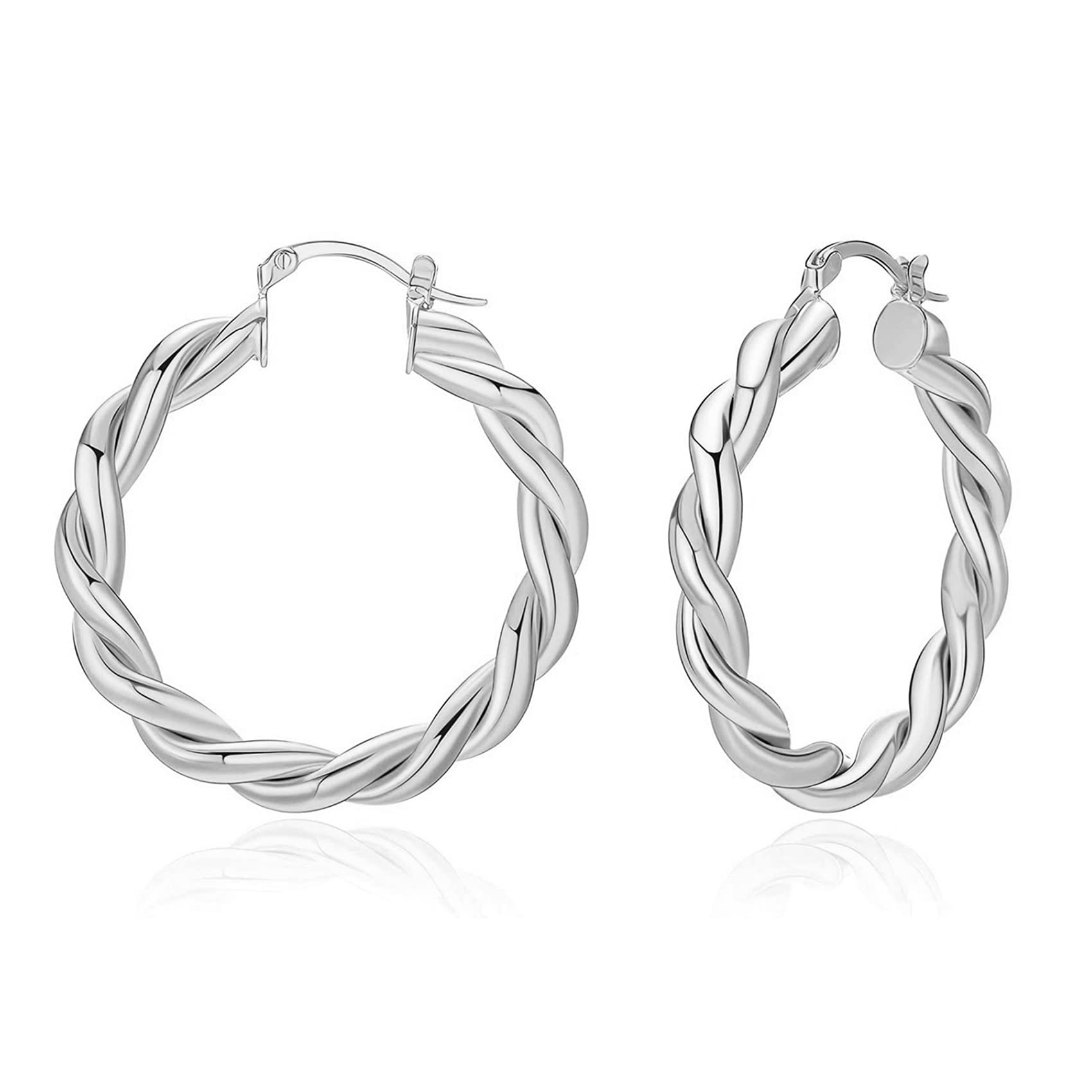 Twisted Gold Hoop Earrings for Women | Thick Chunky Hypoallergenic Vintage Hoops | Big Statement Earrings for Party, Wedding & Everyday Wear