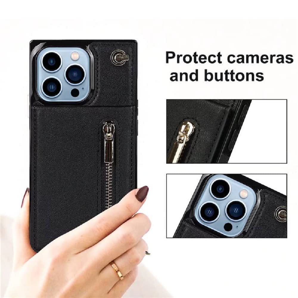 iPhone 13 Pro & Pro Max Leather Wallet Case - Premium Flip Cover with Zipper, Full Protection Crossbody Phone Purse - Perfect for Travel, Shopping & Everyday Use
