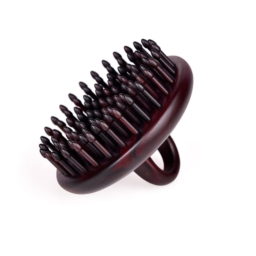 Black Rosewood Round Massage Hair Brush - Scalp Stimulating Comb for Hair Growth & Relaxation | Perfect for Styling, Detangling & Stress Relief at Home or Salon