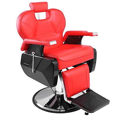 Premium Hydraulic Reclining Barber Chair - 360° Swivel Heavy Duty Salon Spa Equipment with Hydraulic Pump for Shampoo, Facial & Massage - Professional Hairdressing & Beauty Salon Furniture (Red) - Perfect for Barber Shops, Hair Salons, Spas & Beauty Clinics