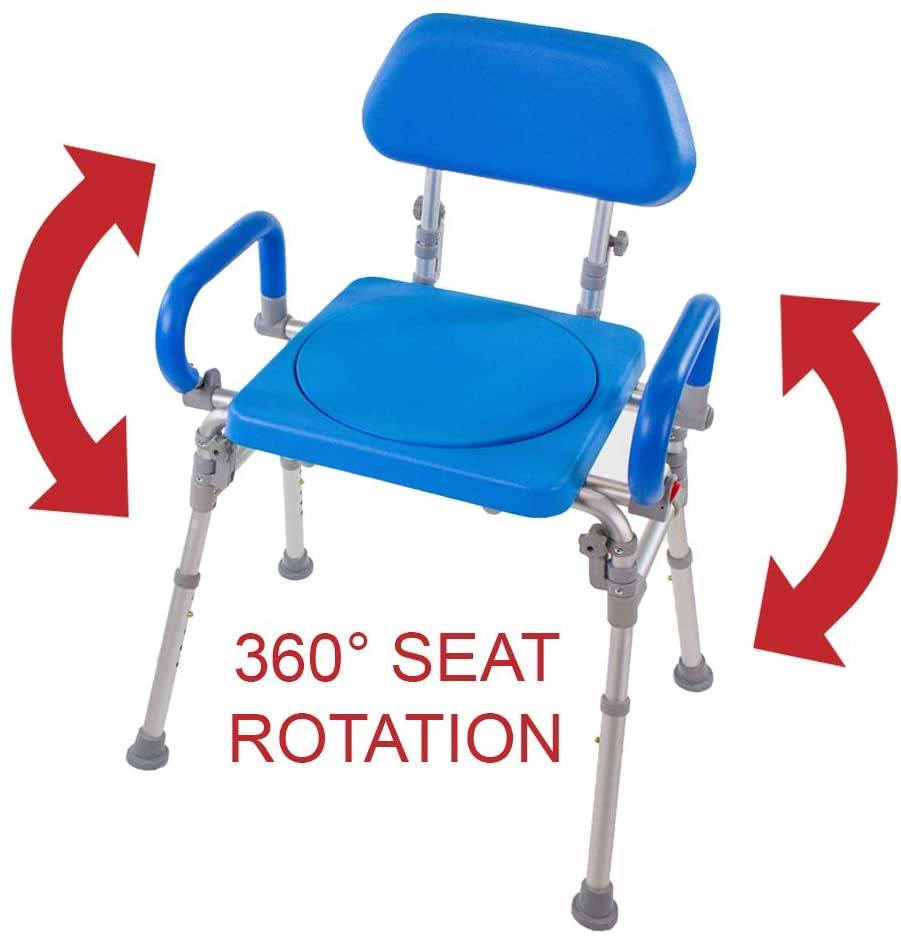 Liberty Folding Shower Chair with Swivel Seat - Adjustable Bath Seat for Elderly & Disabled - Non-Slip Shower Stool for Safe Bathing & Toilet Use - Perfect for Bathroom Safety & Mobility Assistance