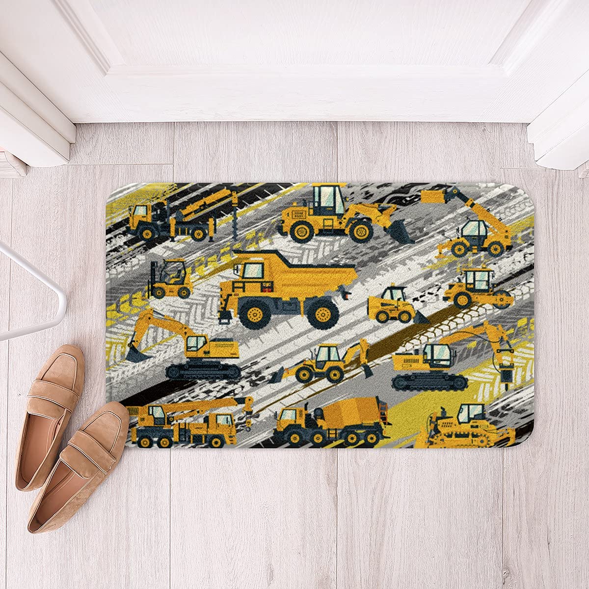Non-Slip Boys Construction Truck Bath Mat - 16x24 Inch Nursery & Bathroom Rug with Cartoon Excavator & Tractor Design - Perfect for Kids' Bathrooms, Playrooms & Entryway Decor