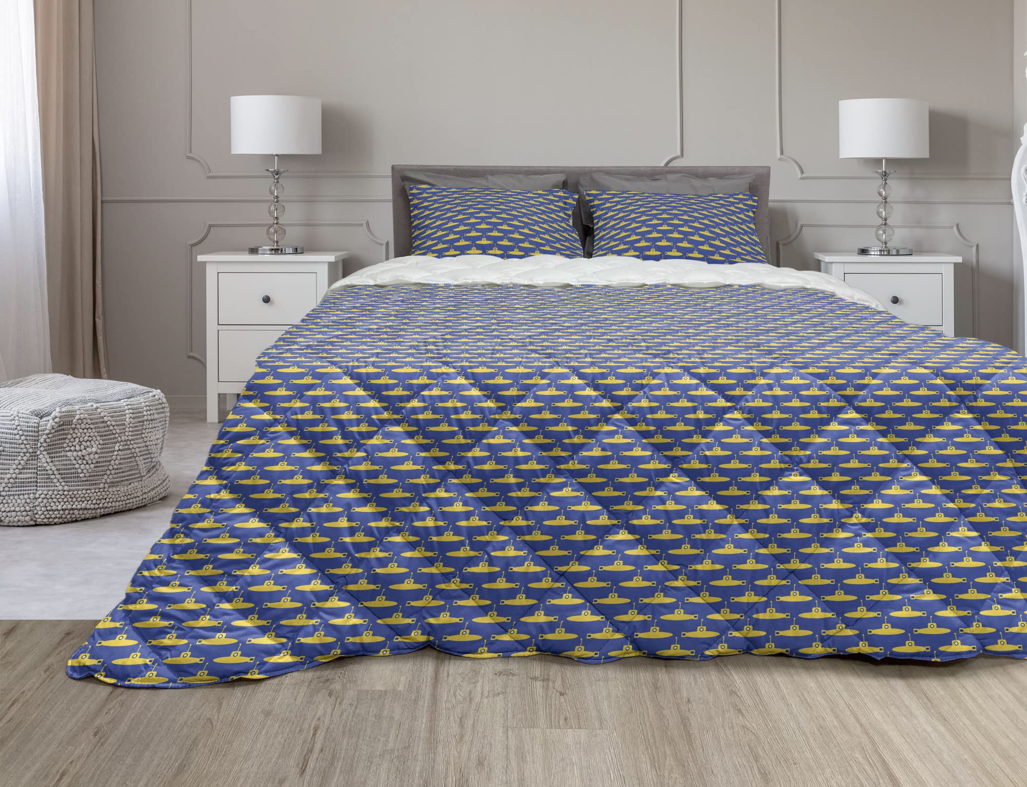 Ambesonne Yellow Submarine Comforter Set - Twin XL Microfiber Duvet Cover & Sham with Nautical Underwater Vehicle Pattern in Mustard & Persian Blue | Perfect for Kids' Rooms, Beach Themed Bedrooms & Beatles Fans