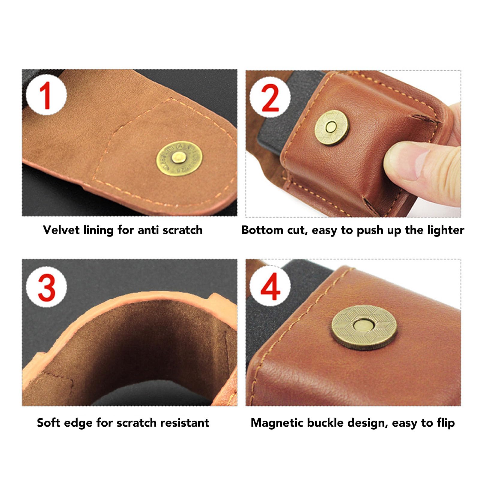 Handmade Flip Top Leather Lighter Pouch Case - Tactical Lighter Storage Organizer with Magnetic Buckle & Soft Lining - Anti-Scratch Waist Case for Outdoor, Camping, Hiking & EDC (Brown)
