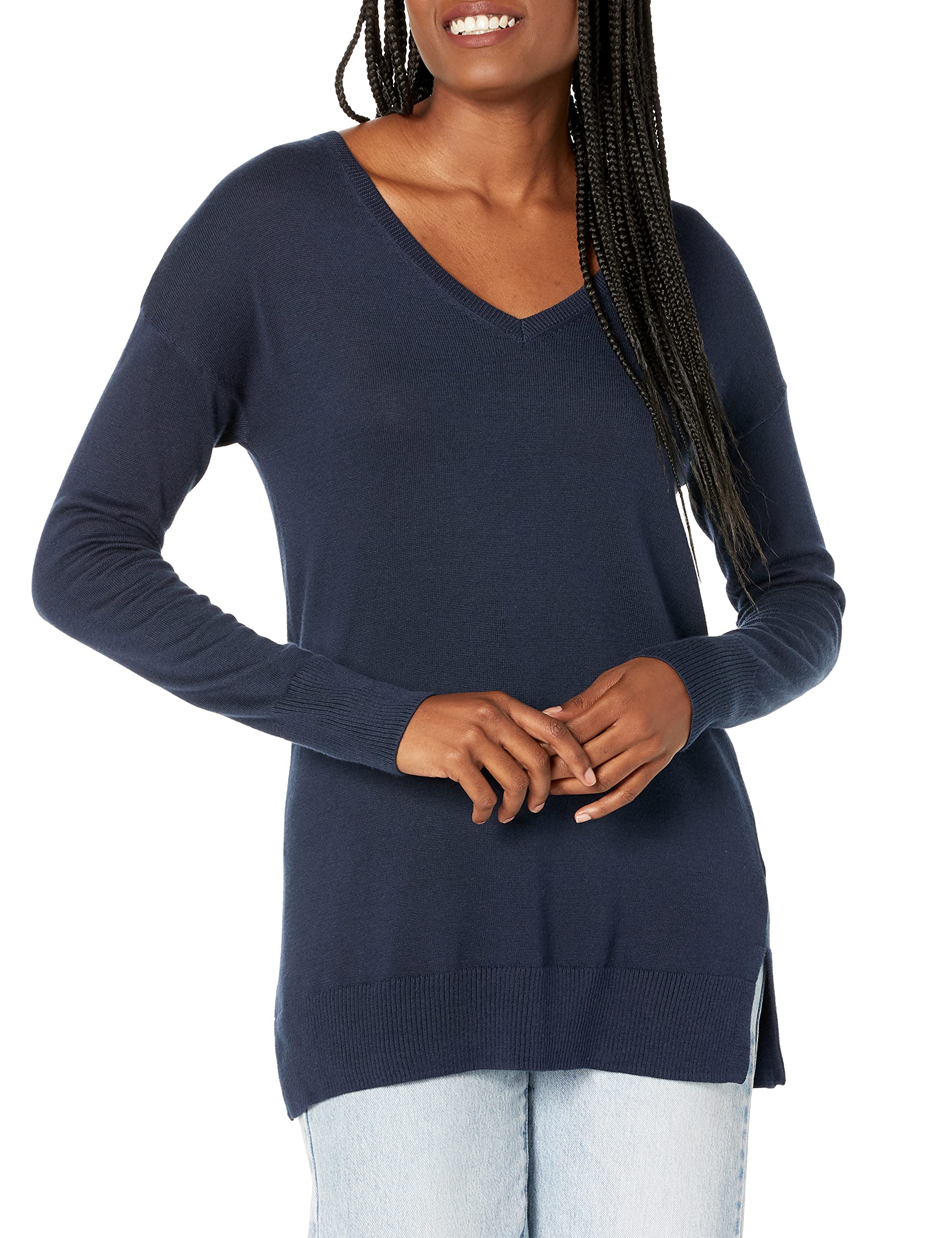 Amazon Essentials Women's Lightweight V-Neck Tunic Sweater - Soft Casual Pullover for Everyday Wear | Perfect for Work, Office, and Weekend Outfits