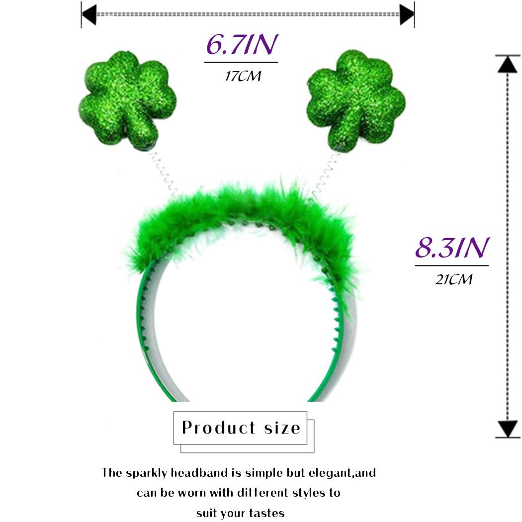 St. Patrick's Day Headbands - 2 Pack Green Shamrock Clover Hair Accessories for Women & Girls | Irish Party Costume, Rave & St. Patty's Day Celebration