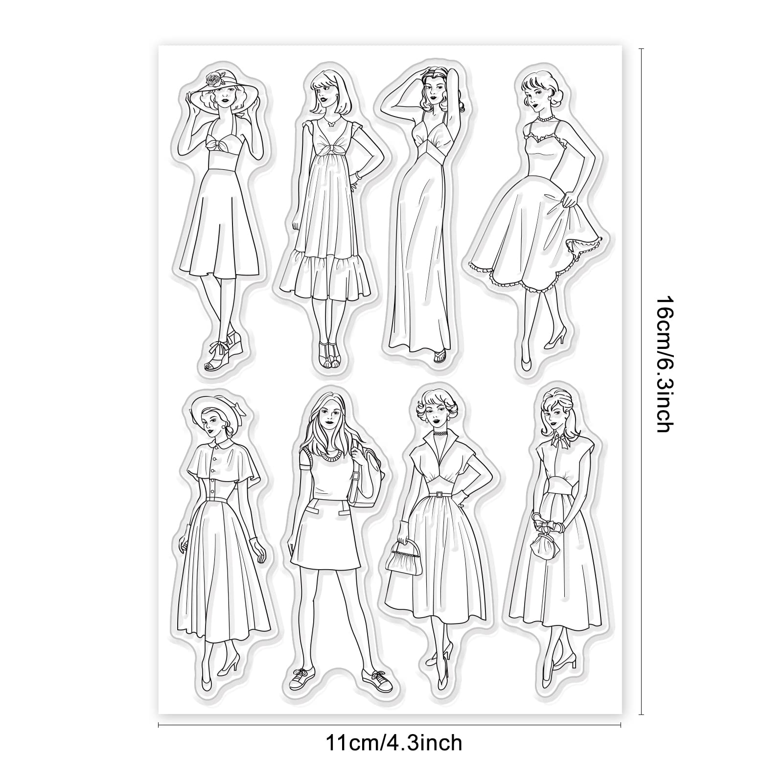 GLOBLELAND Fashion Silicone Clear Stamps - Vintage Dress & Lady Designs for Scrapbooking, Journaling, Card Making - DIY Craft Supplies for Scrapbookers & Card Makers