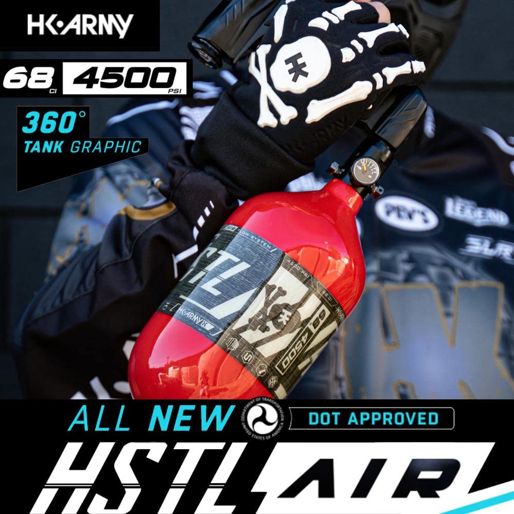 HK Army 68ci 4500psi HPA Paintball Air Tank - High-Strength Carbon Fiber - Red - Perfect for Tournament Play & Outdoor Paintball Games