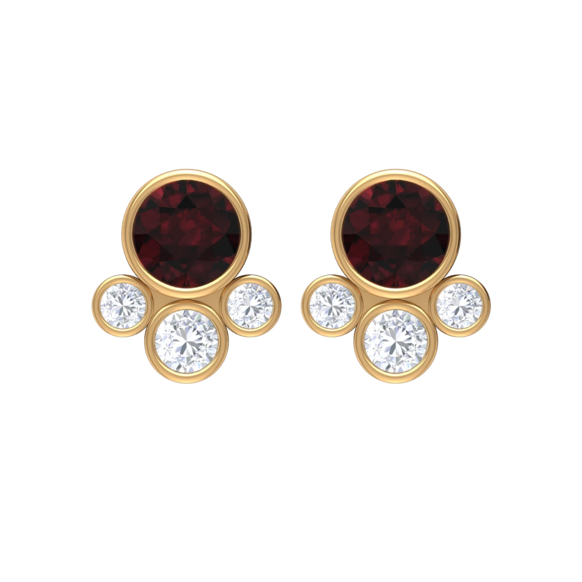 1/4 CT Garnet and Diamond Stud Earrings - 14K Solid Gold Bezel Set Cluster Earrings for Women | Elegant Red & White Jewelry for Parties, Weddings & Everyday Wear