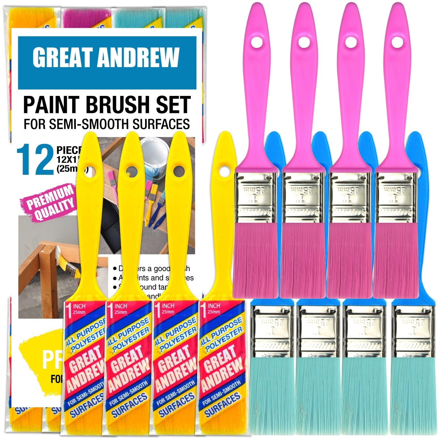 12 Pack Small Paint Brushes 1 Inch - Professional Acrylic Oil Painting Brushes for DIY Crafts, Wall Touch Up, Trim & Detail Work - Perfect for Artists, Home Decor & Miniature Painting Projects