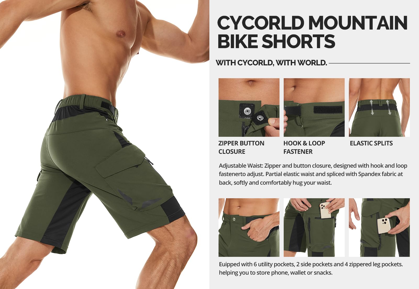 Cycorld Men's Mountain Bike Shorts for Cycling & Hiking - Outdoor Cargo Shorts
