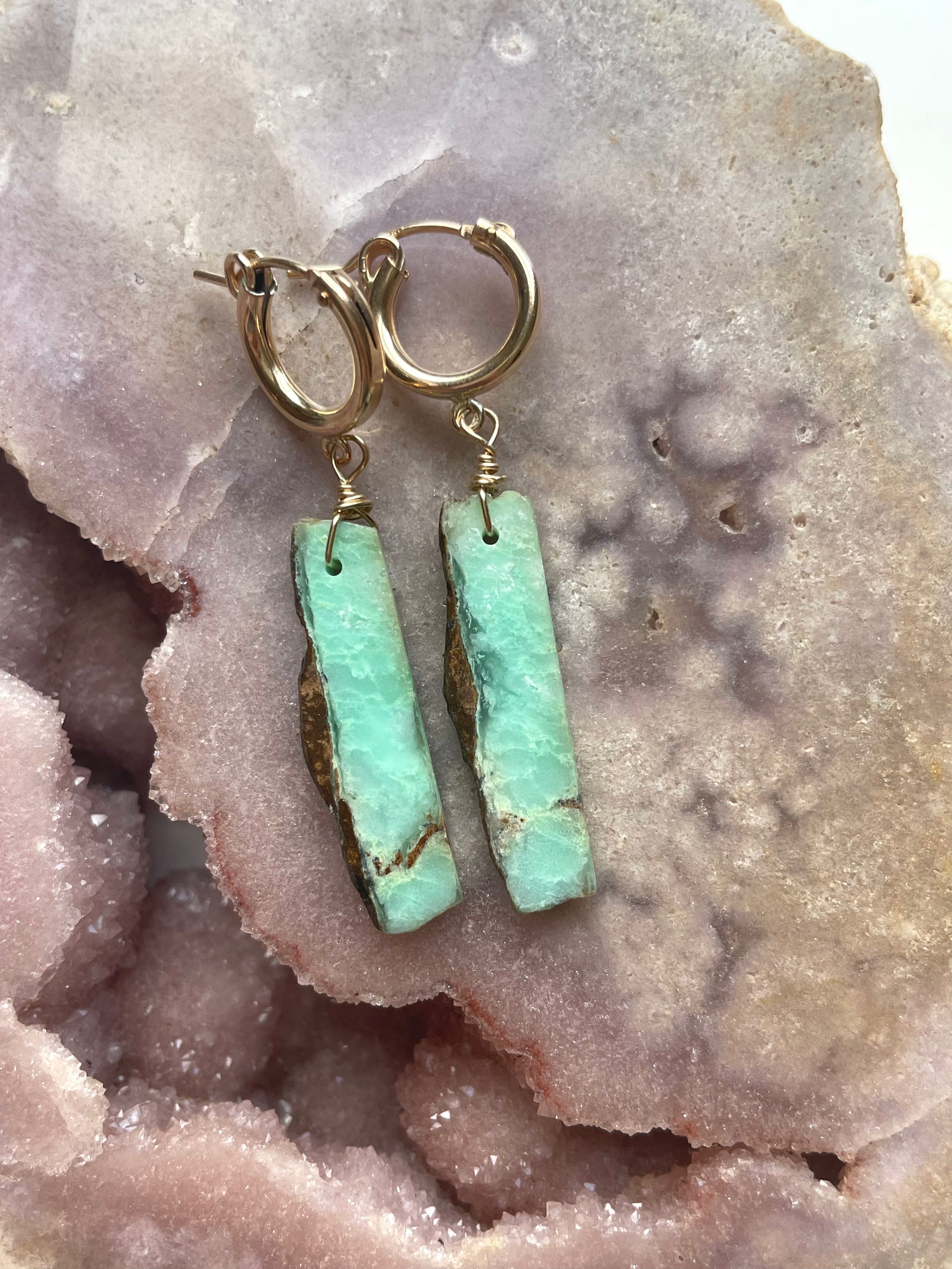 Chrysoprase Statement Hoop Earrings - 14K Gold Filled Dangle Earrings for Women, Elegant Green Gemstone Jewelry Gift for Birthday, Anniversary | Perfect for Parties, Weddings & Special Occasions
