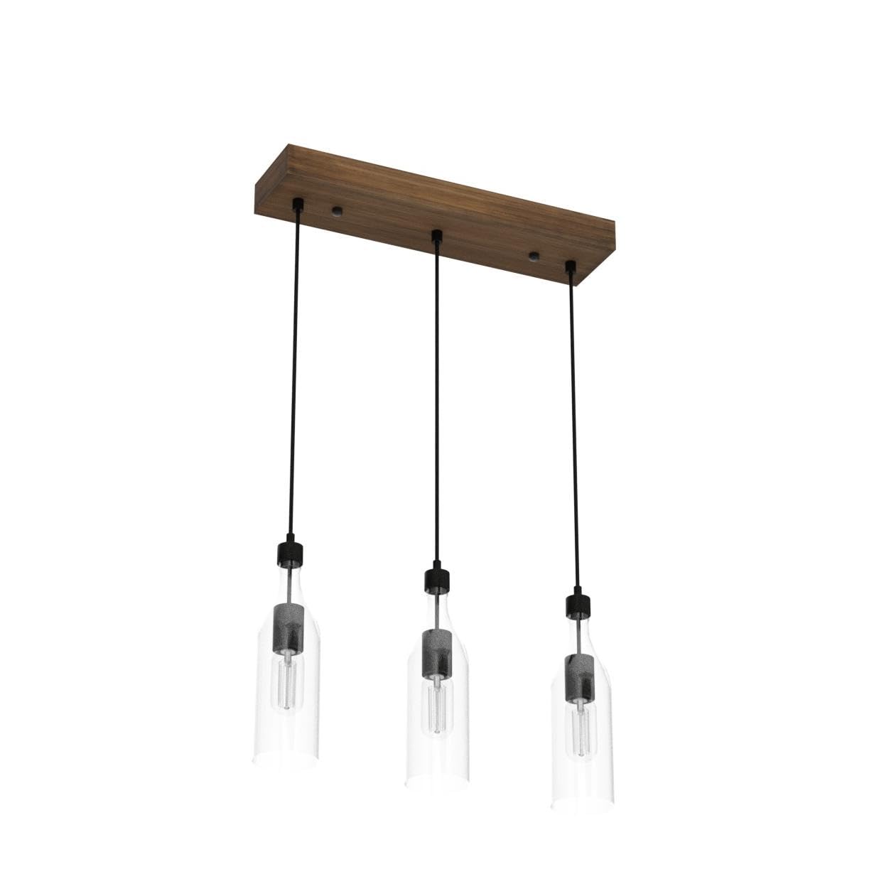 LNC Wooden Pendant Lights - Adjustable 3-Height Clear Glass Bottle Chandelier for Kitchen Island, Dining Room, Bar & Farmhouse Decor