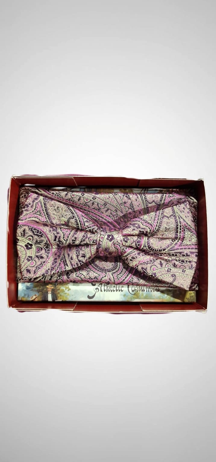 L.A. Smith Fuchsia & Ecru Paisley Silk Bow Tie and Pocket Square Set - Elegant Formal Accessories for Weddings, Prom & Special Occasions