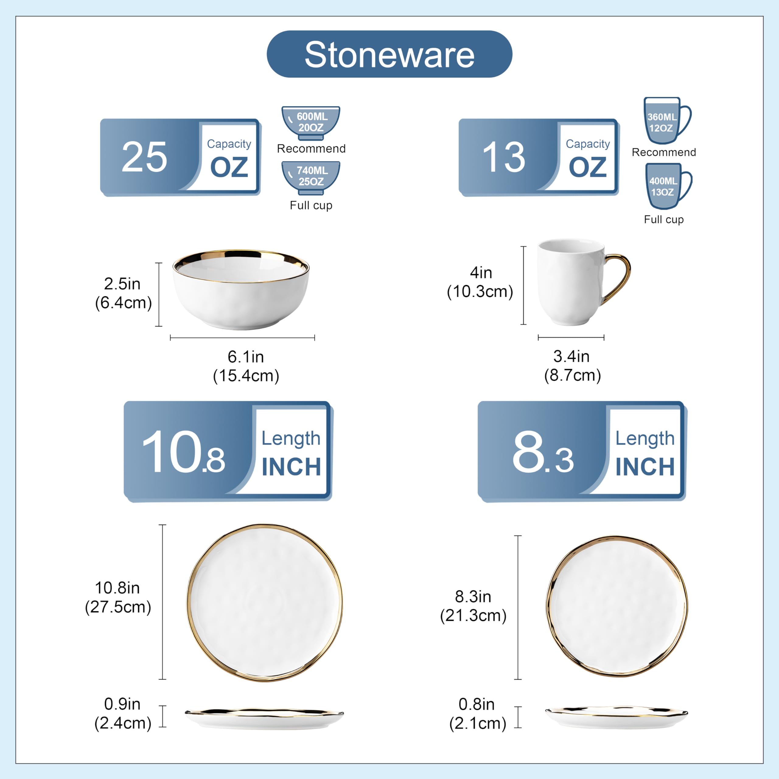LOVECASA 16-Piece Porcelain Dinnerware Set - White & Gold Round Plates & Bowls for 4, Dishwasher Safe & Scratch Resistant - Elegant Table Setting for Holidays, Dinner Parties & Everyday Use